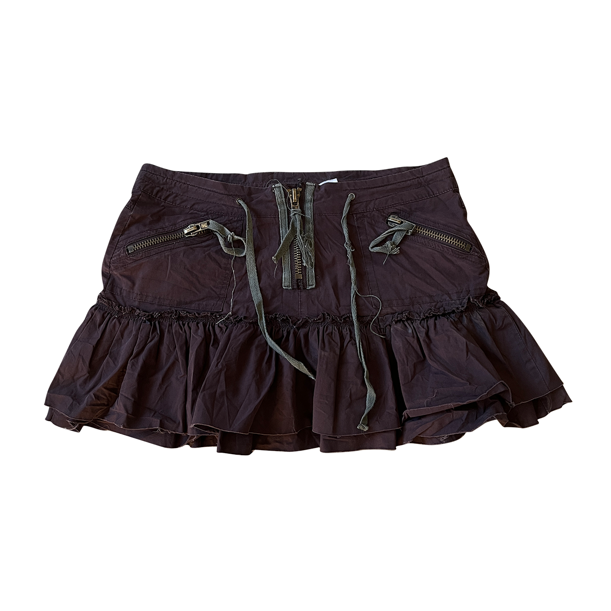 brown cargo ruffle skirt