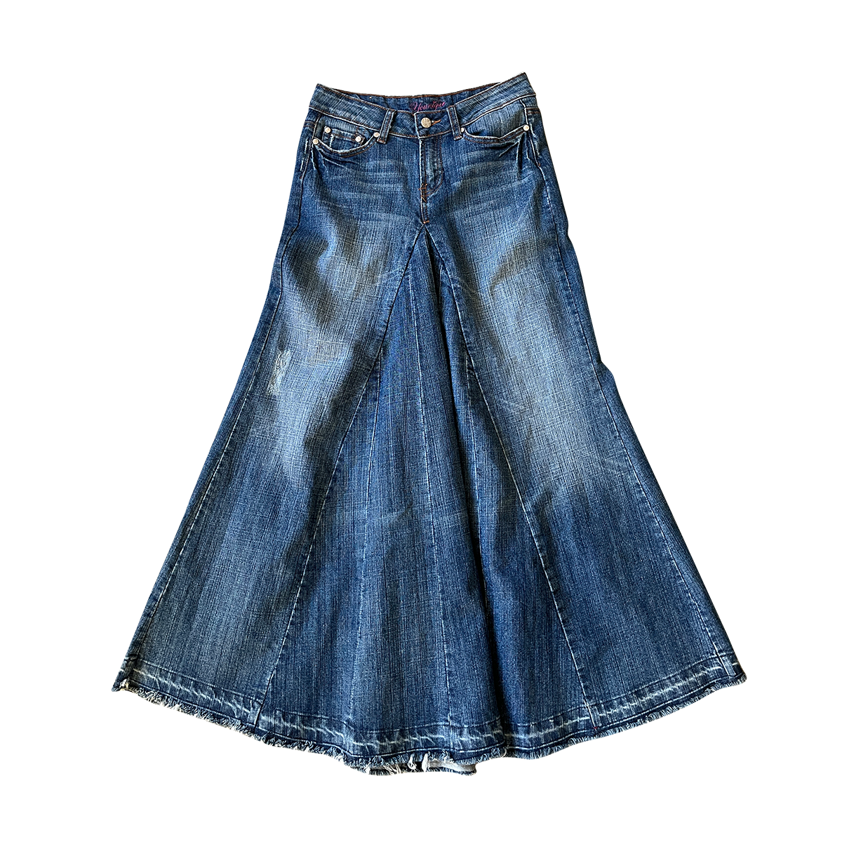 denim flare maxi skirt