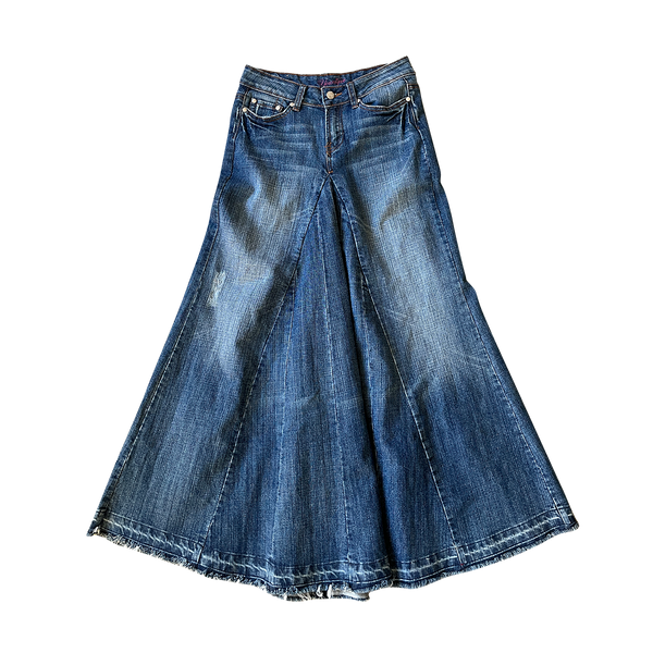 denim flare maxi skirt