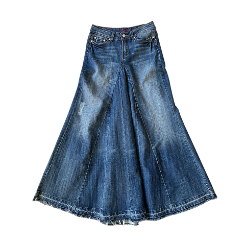 denim flare maxi skirt