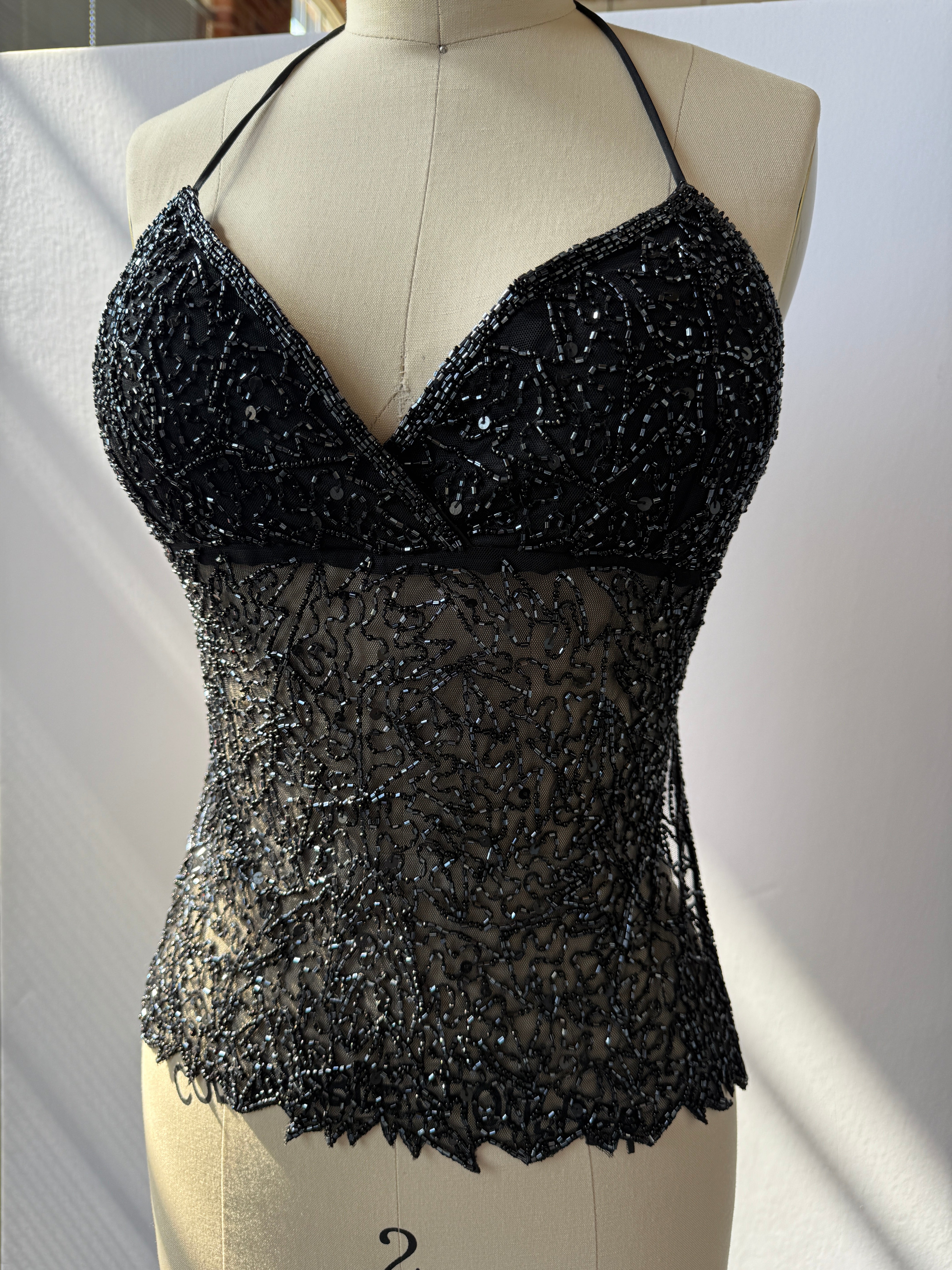 black beaded halter top