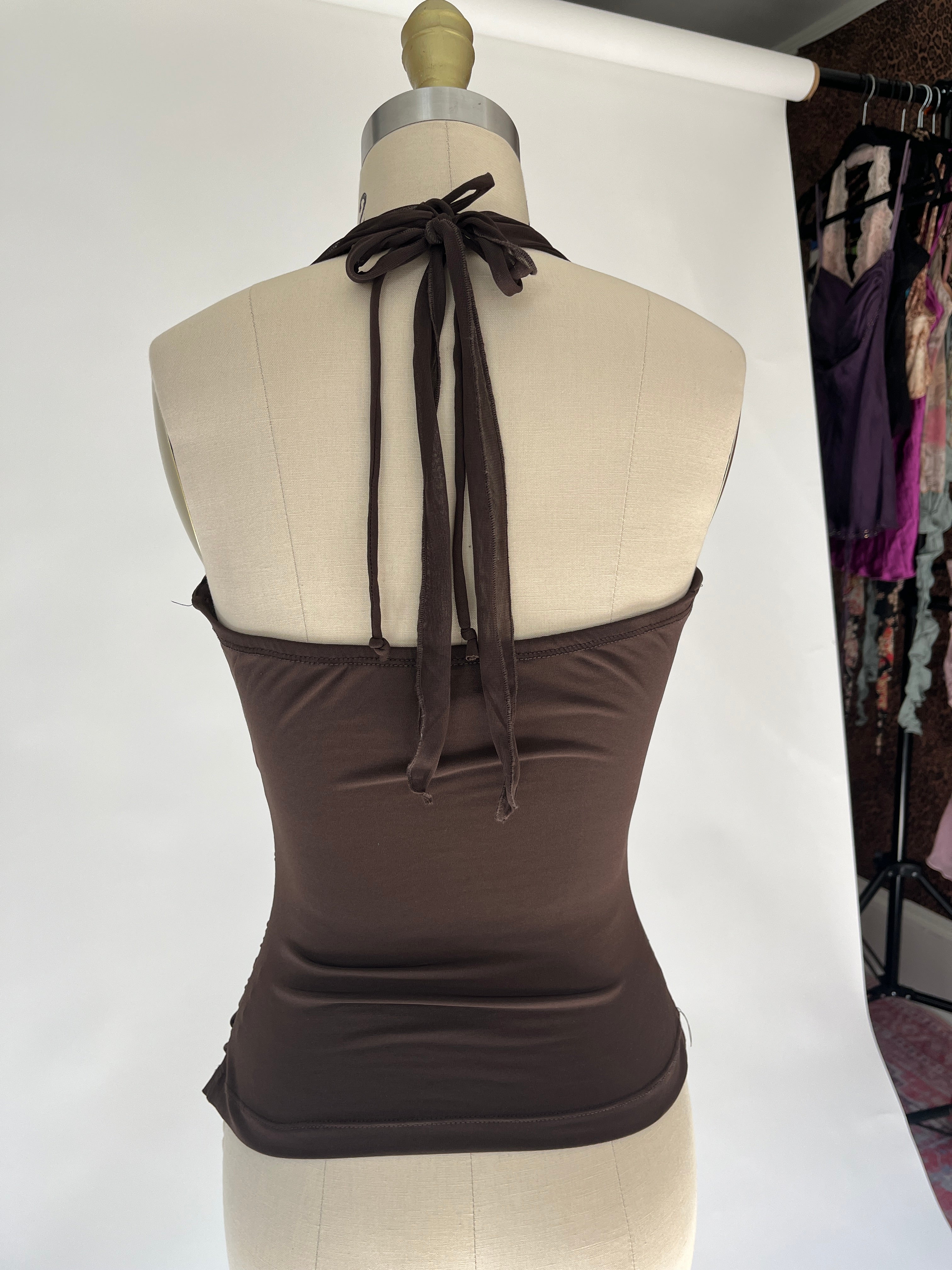BROWN SHEER HALTER