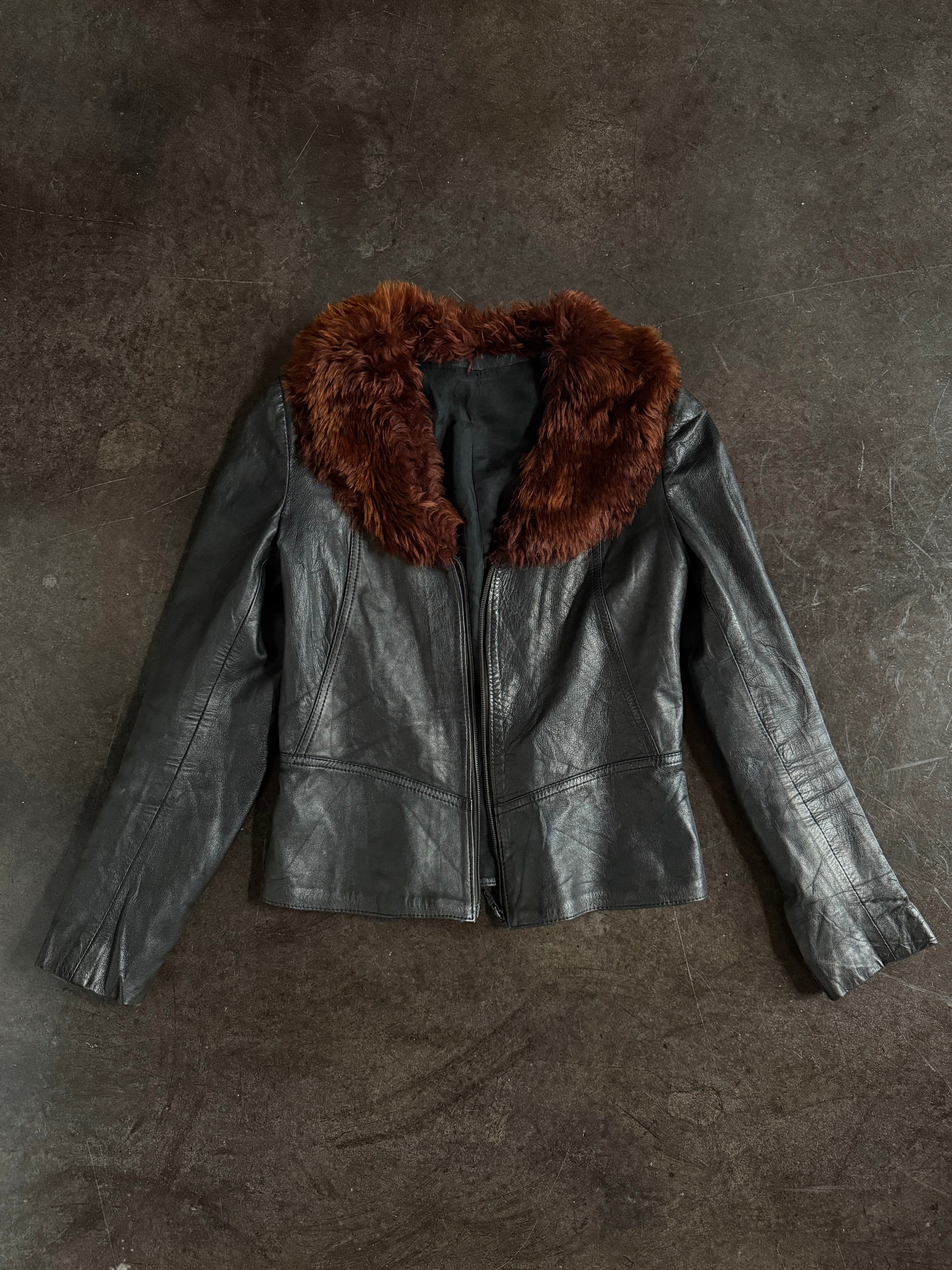 fur collar leather jacket