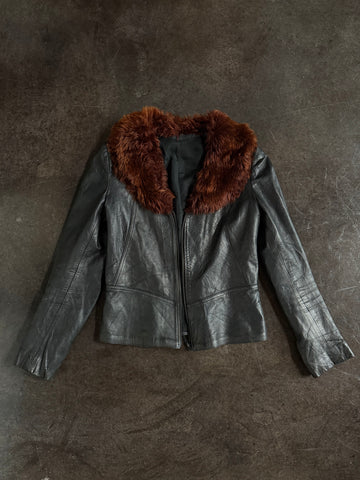 fur collar leather jacket