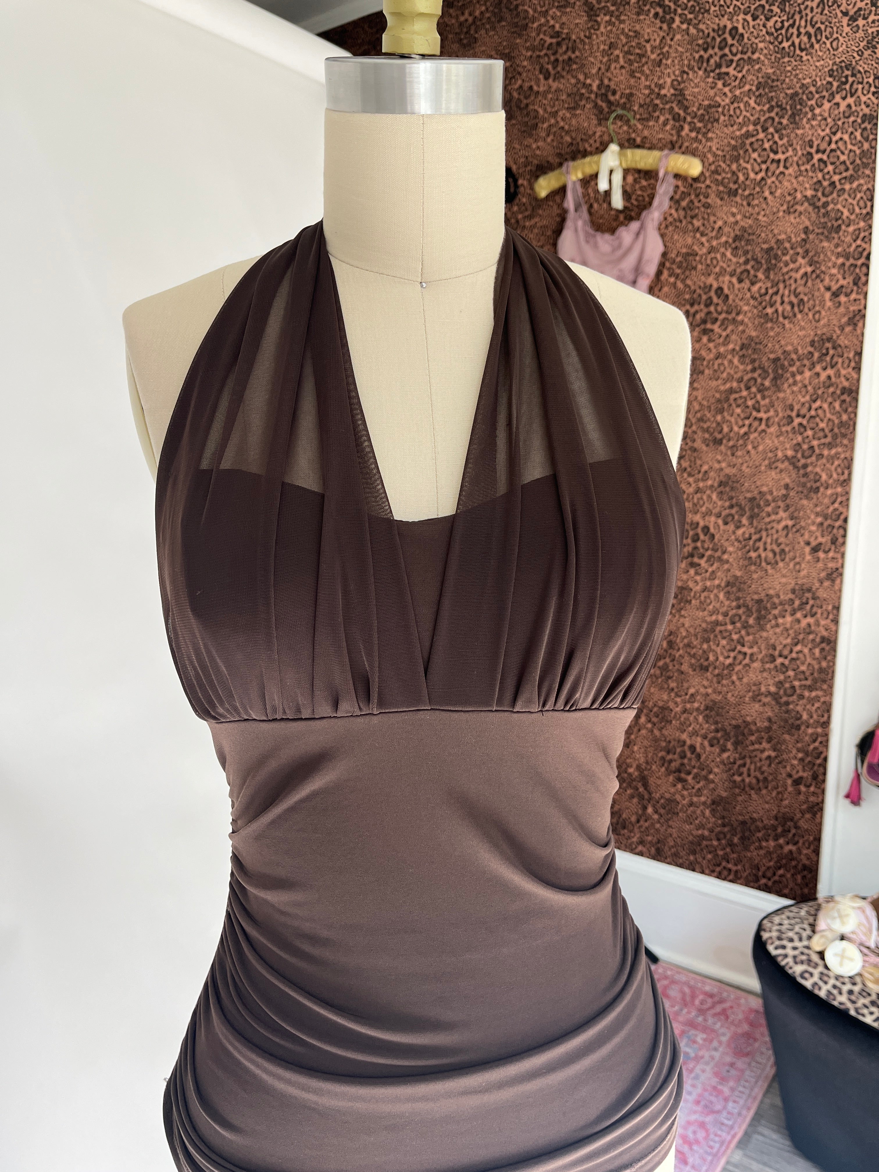 BROWN SHEER HALTER