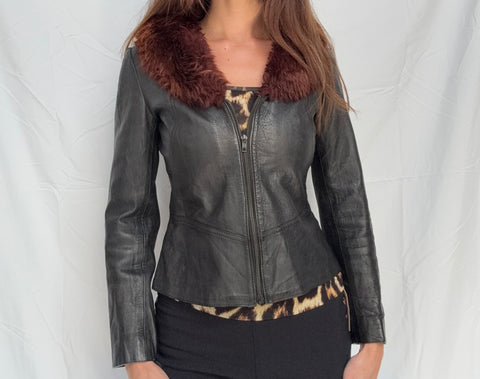 fur collar leather jacket