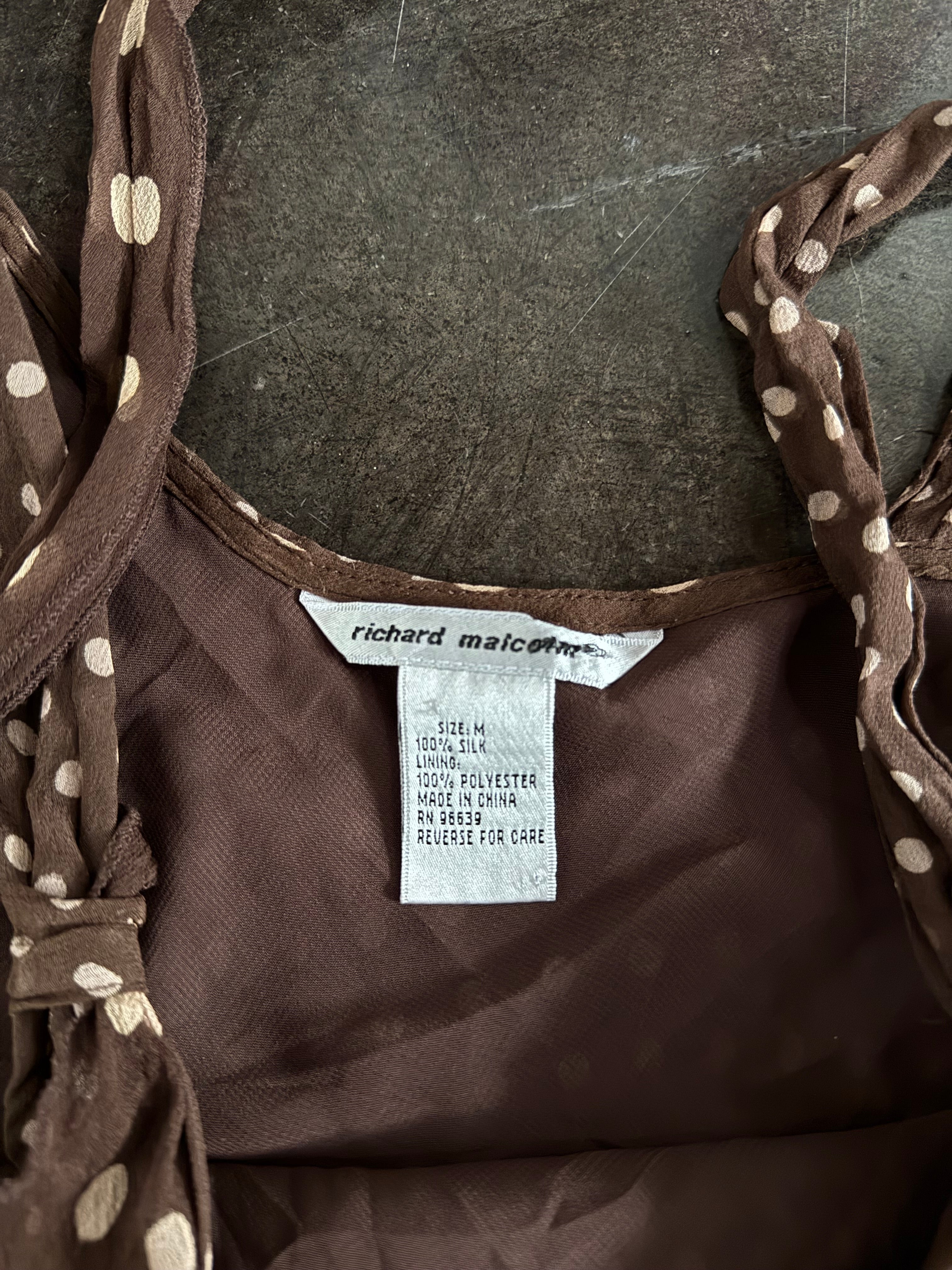 brown polka dot silk top