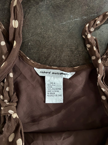 brown polka dot silk top