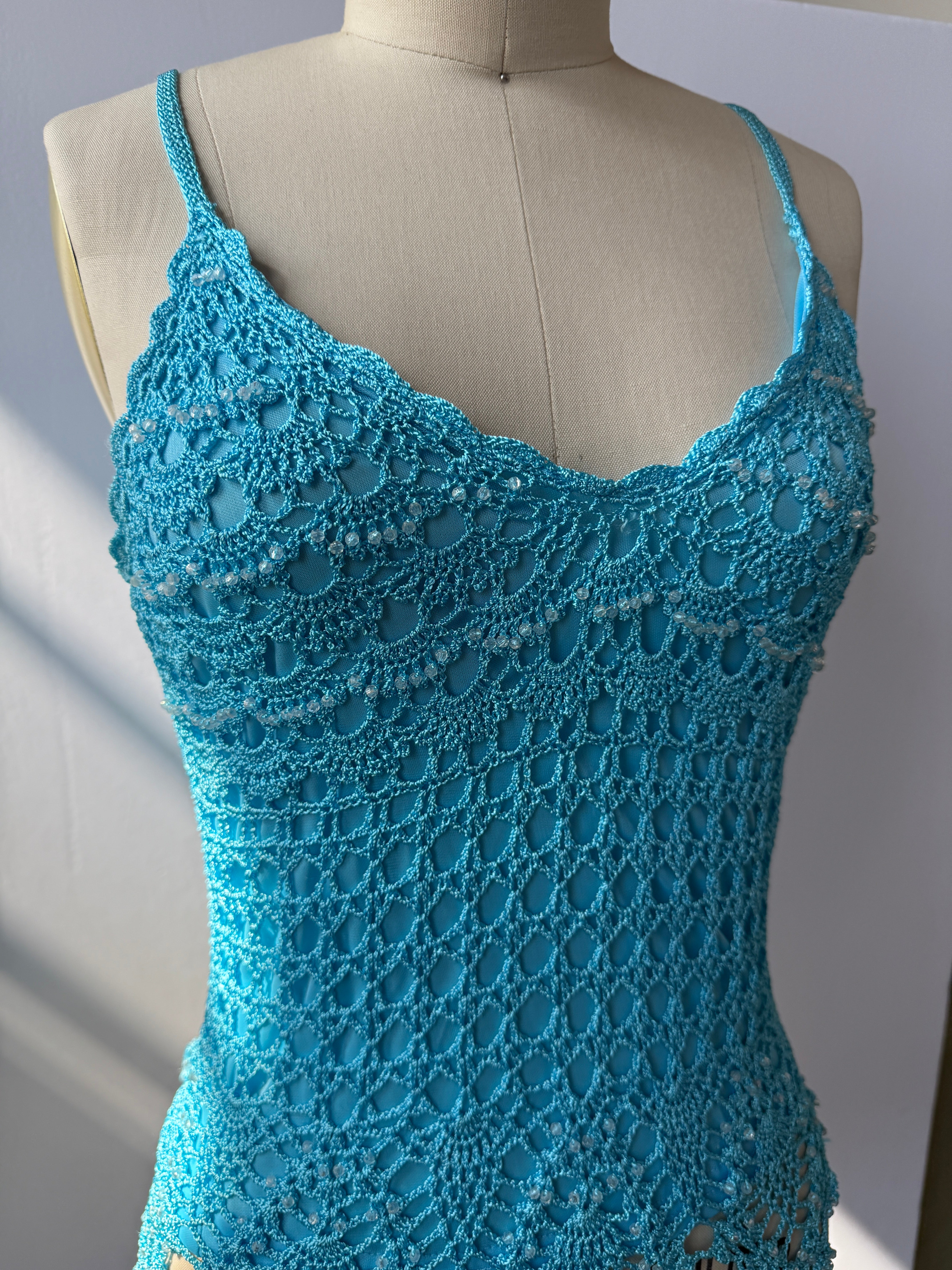 blue crochet cami