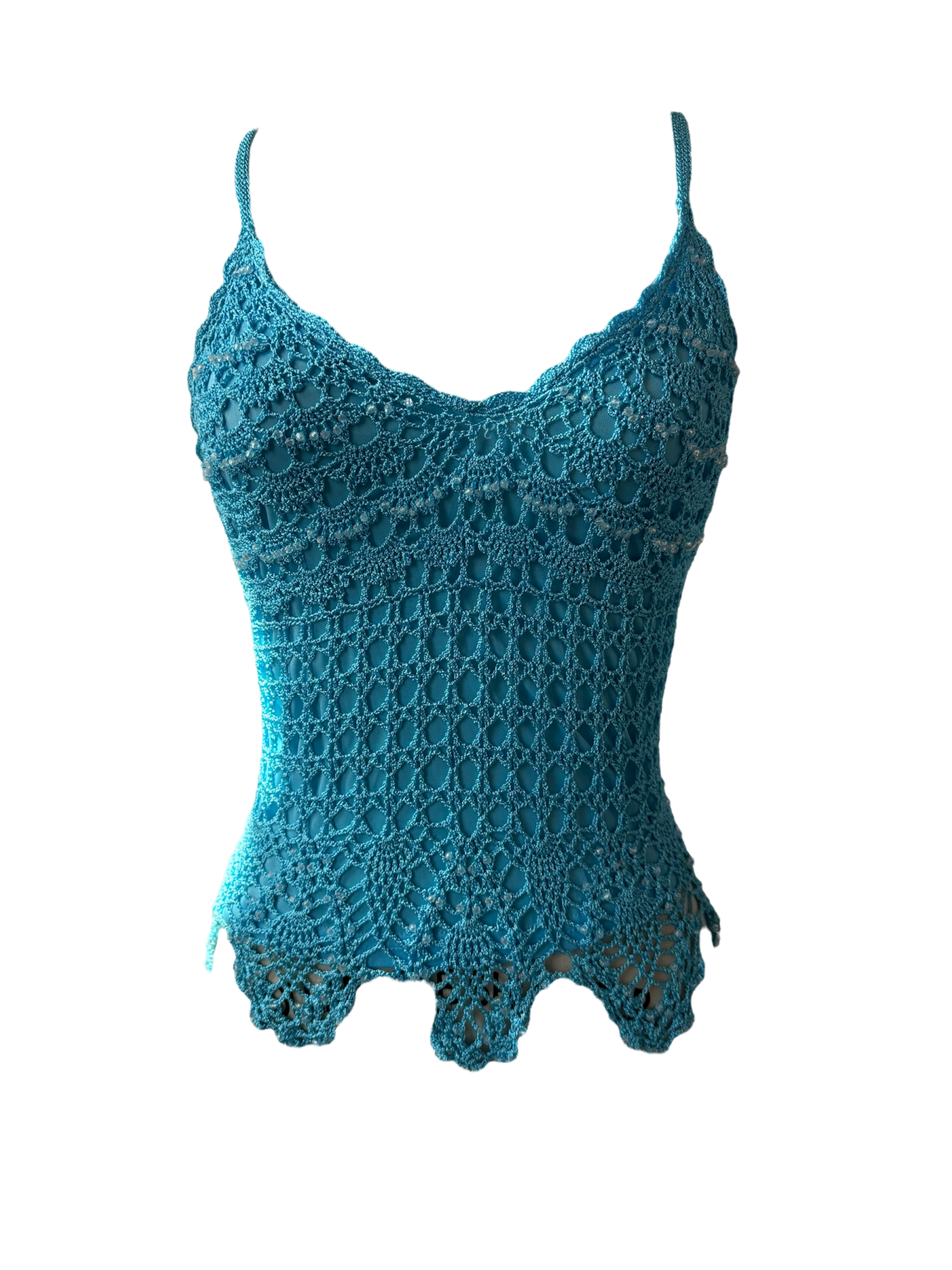 blue crochet cami