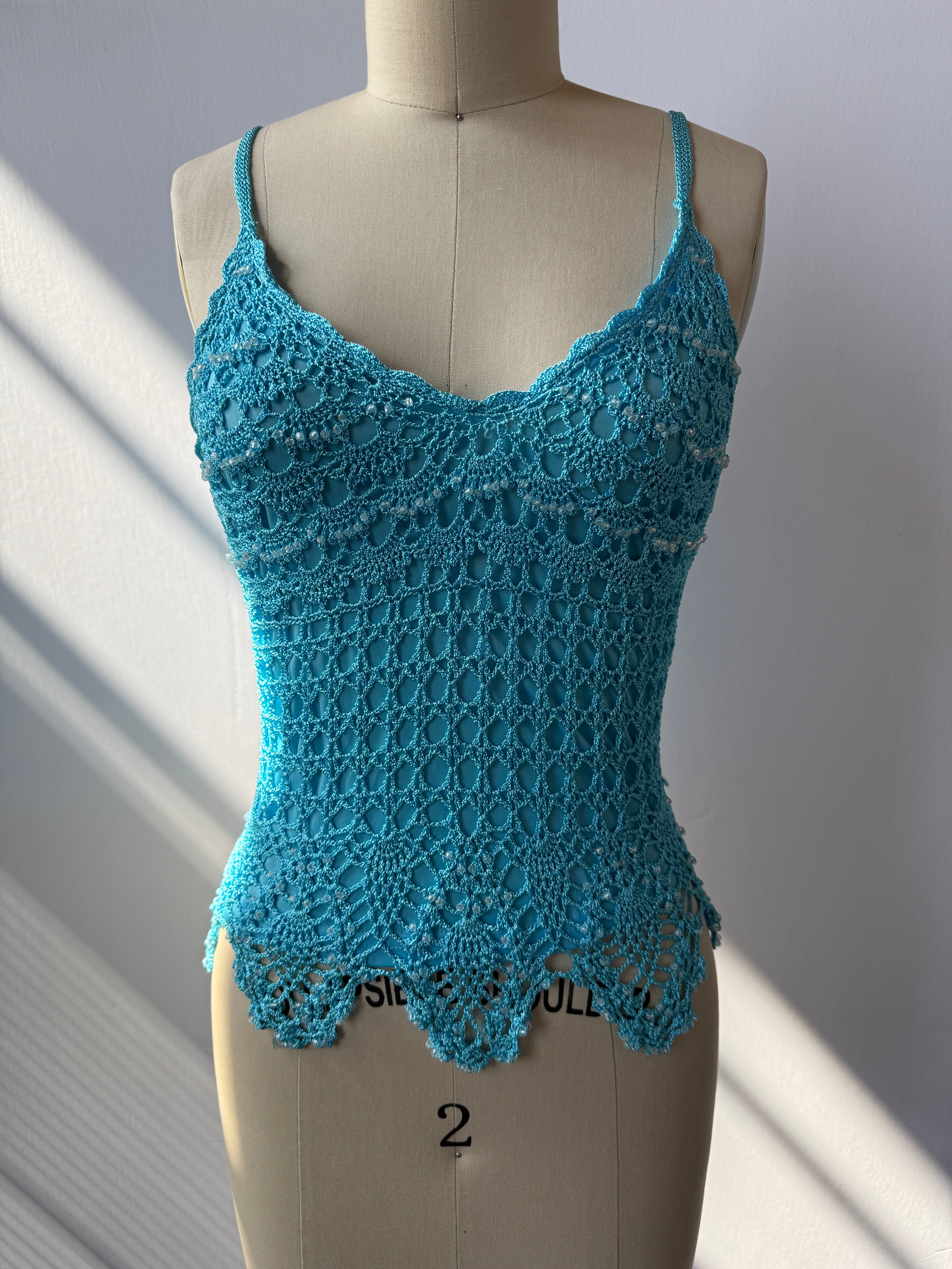 blue crochet cami