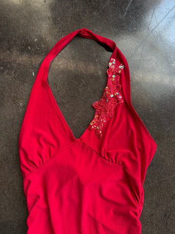 red lipstick maxi dress