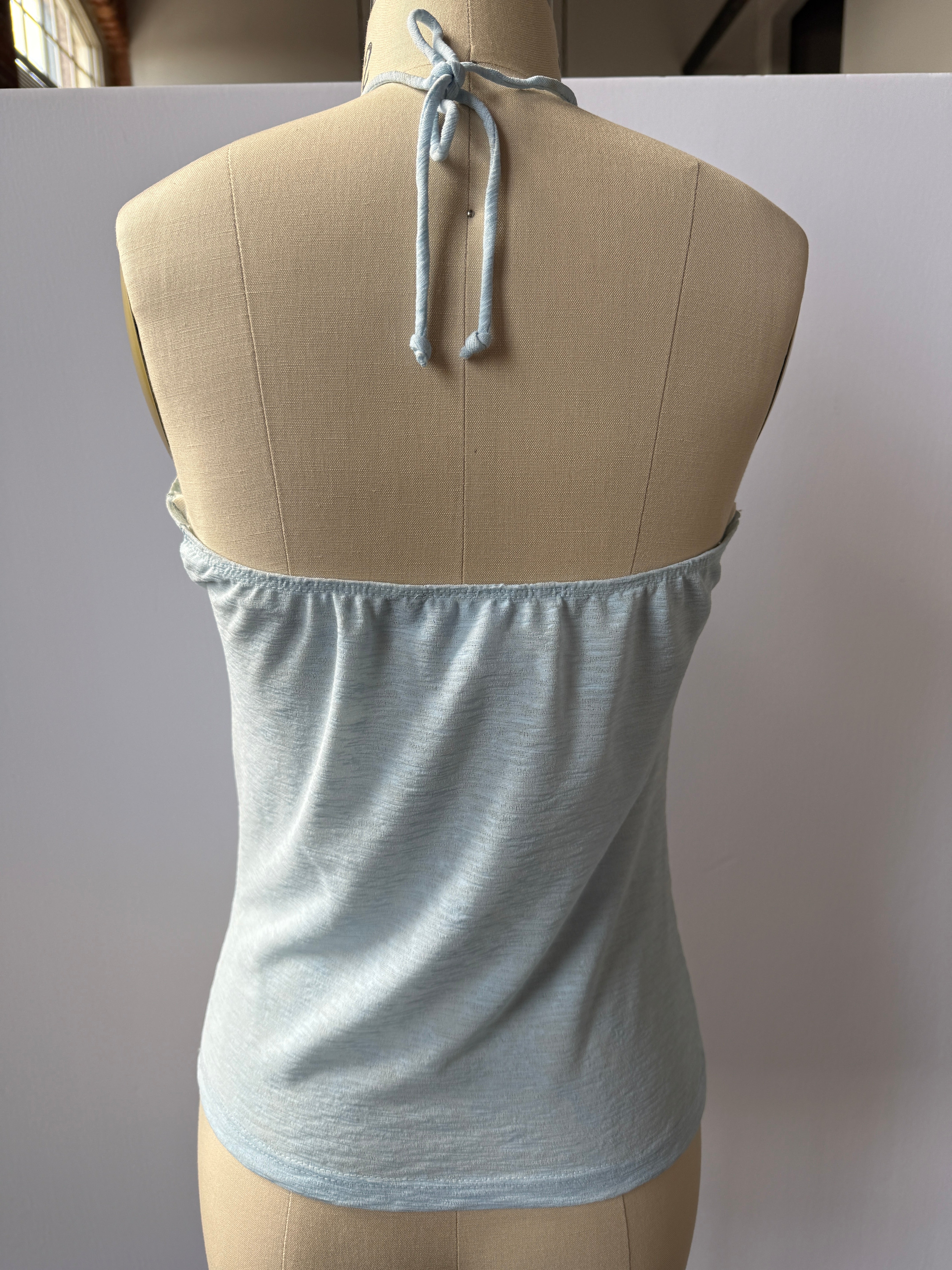 blue ruffle halter