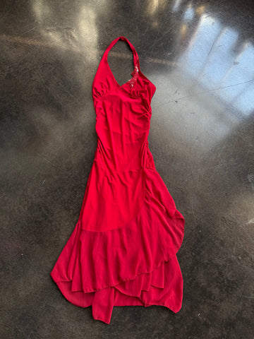red lipstick maxi dress