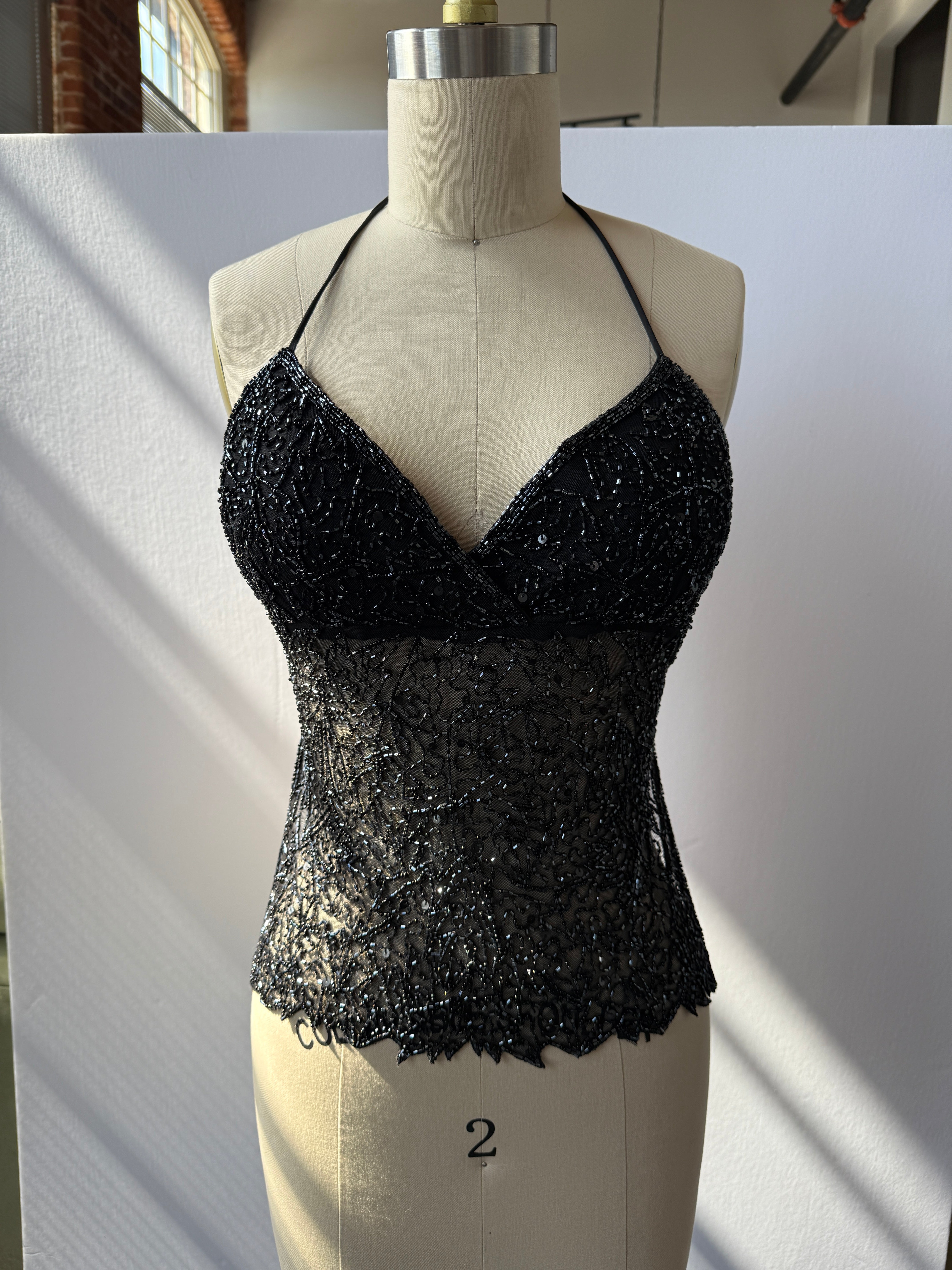 black beaded halter top