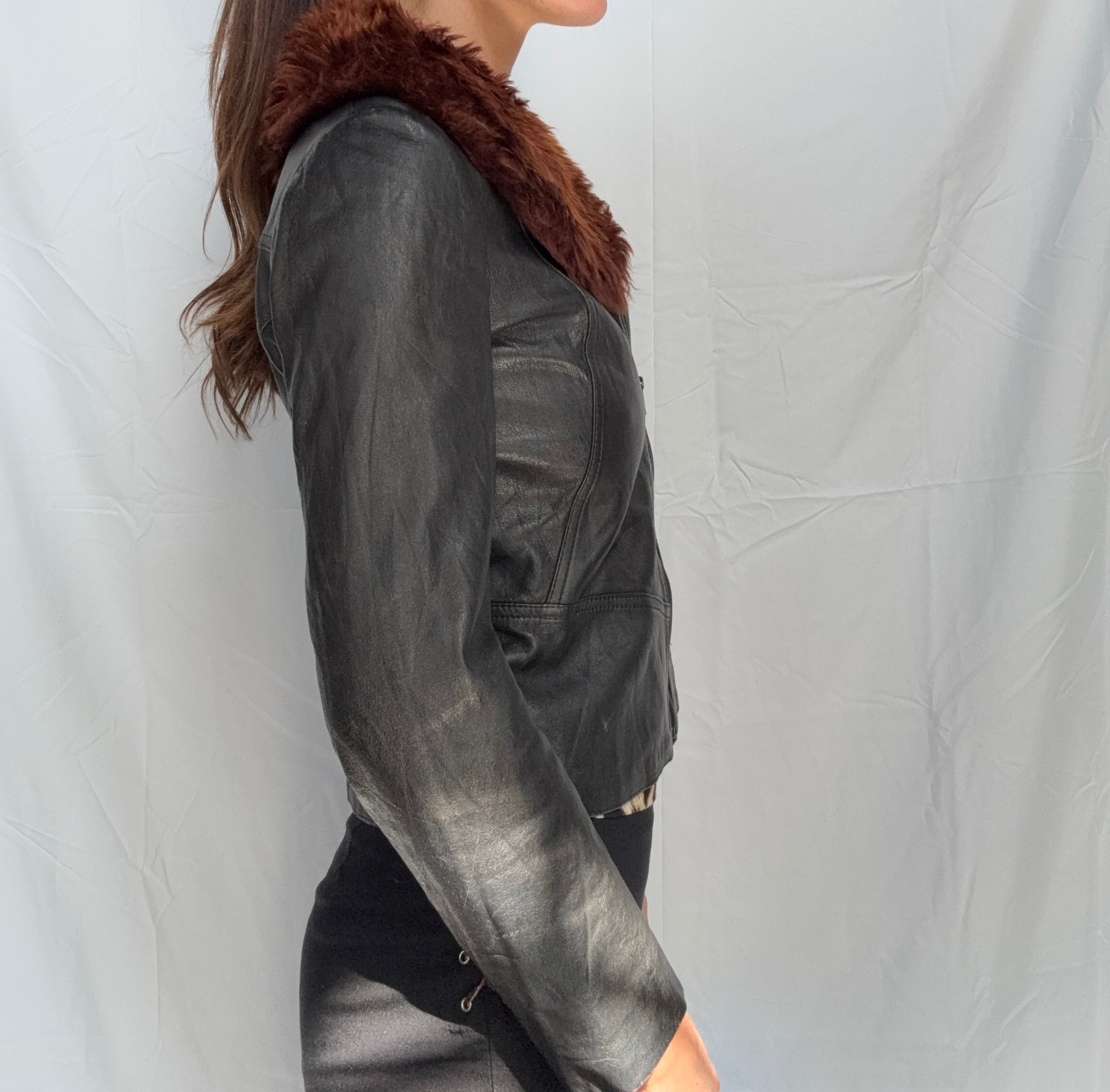 fur collar leather jacket