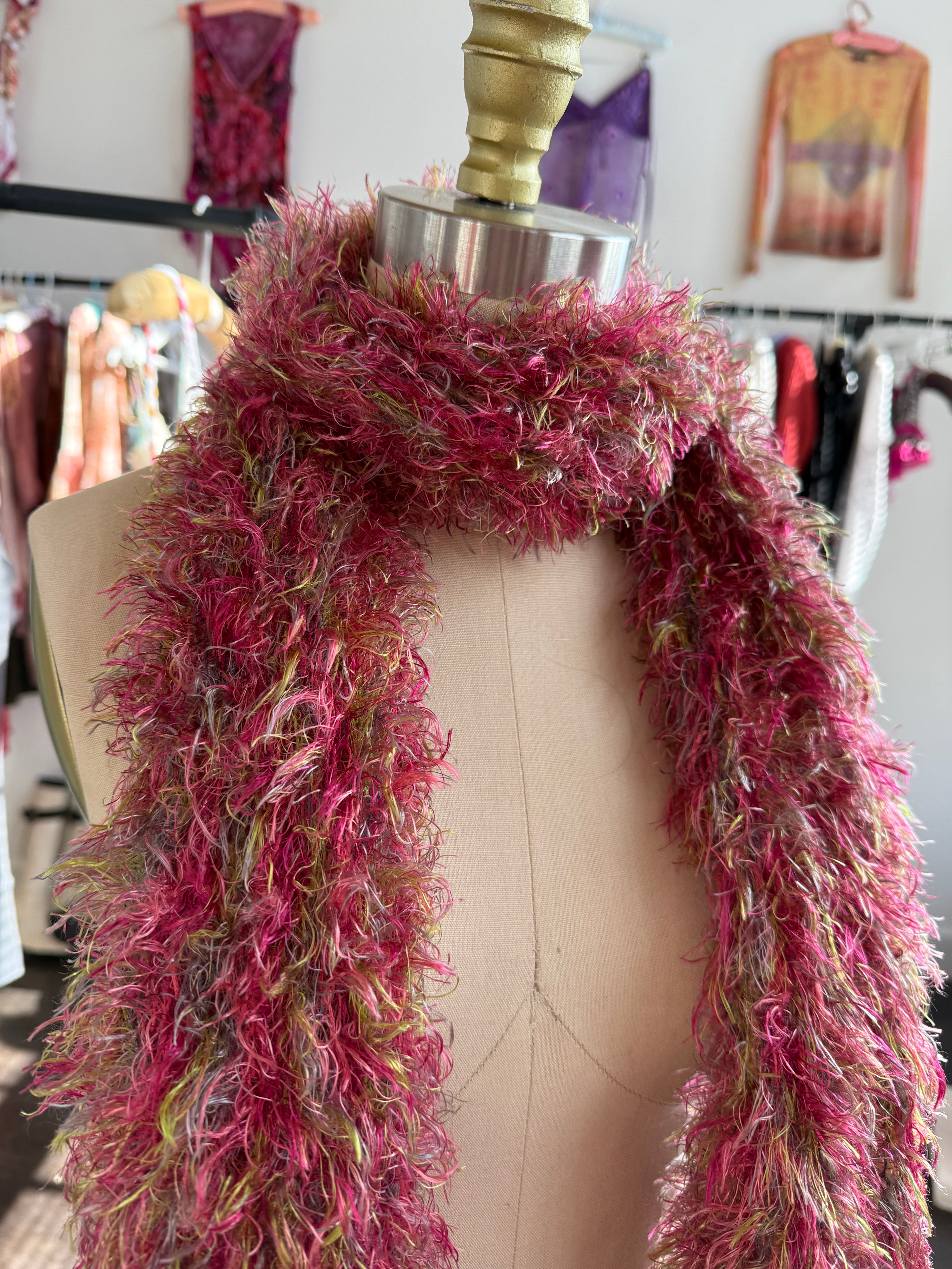 multicolored fuzzy scarf
