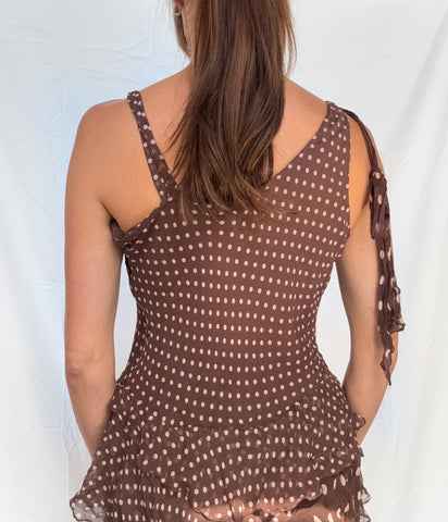 brown polka dot silk top