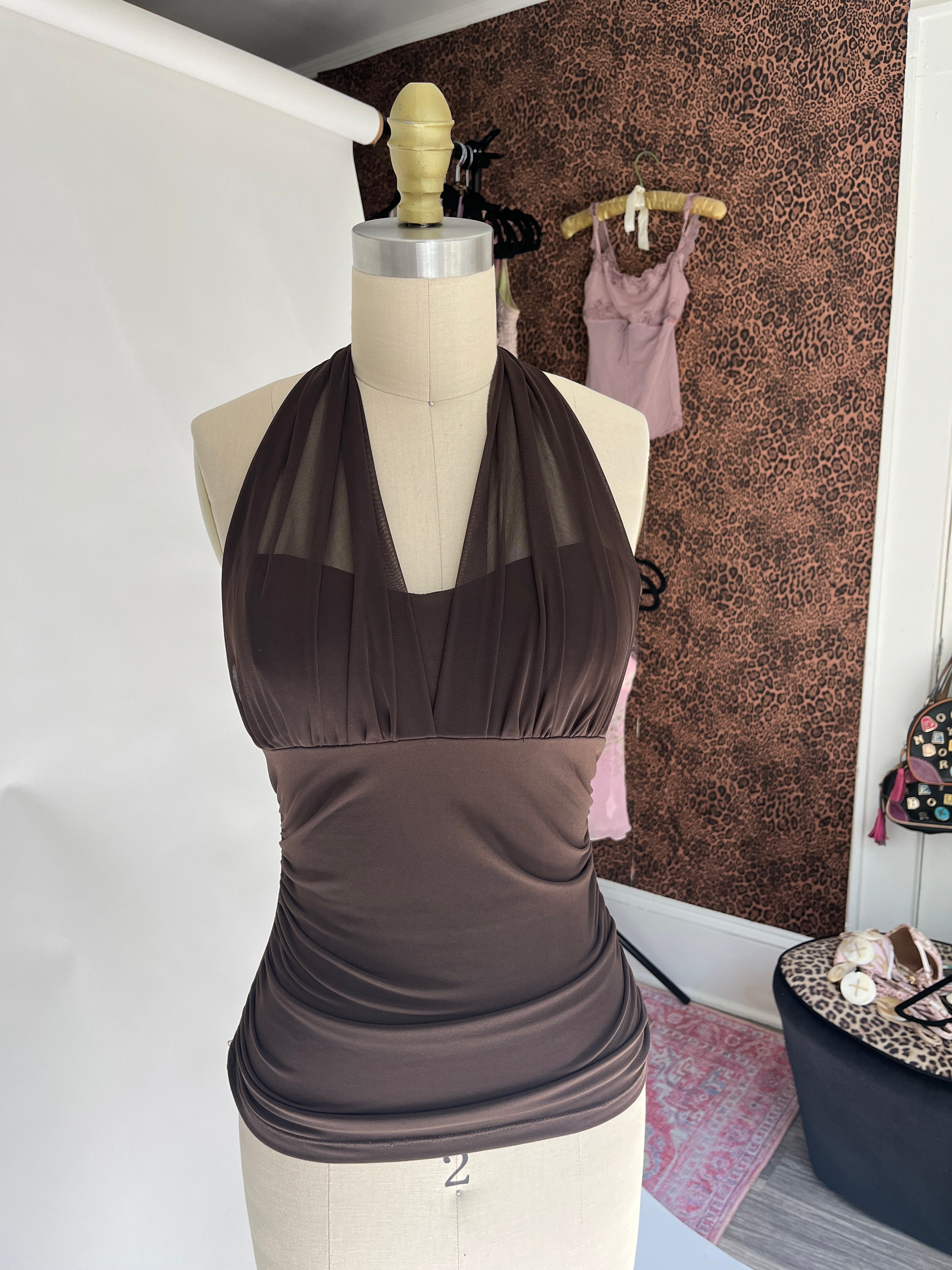 BROWN SHEER HALTER