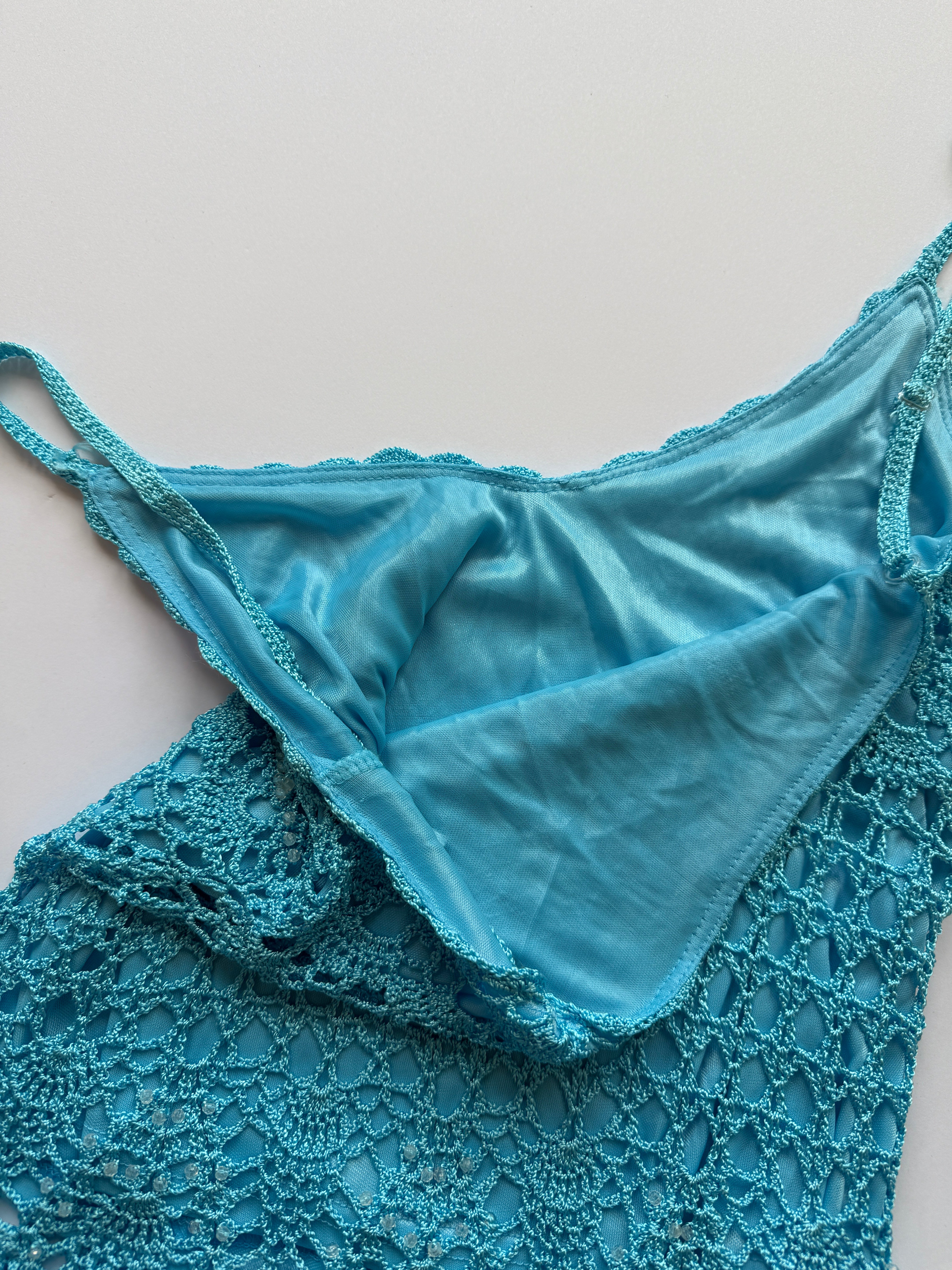 blue crochet cami