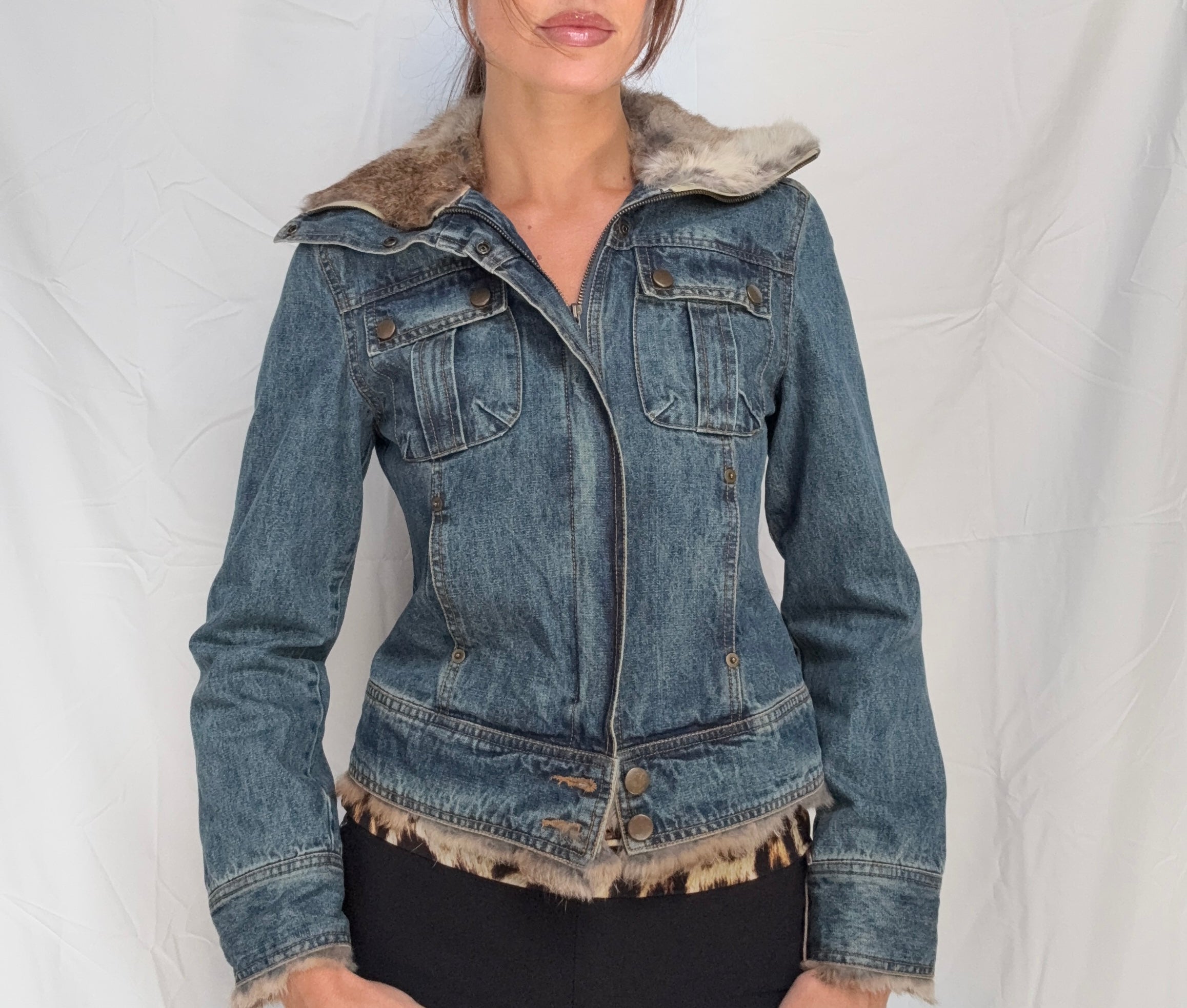 animal fur denim jacket