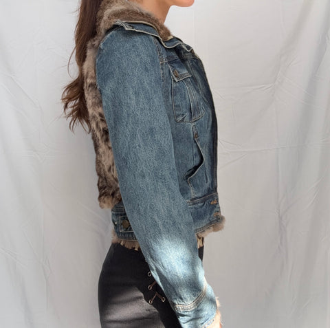 animal fur denim jacket