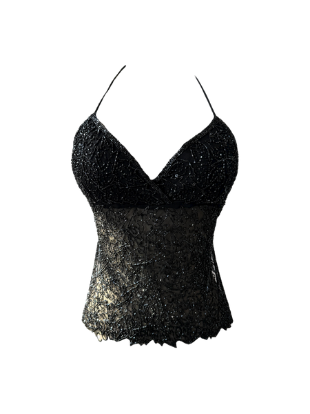 black beaded halter top
