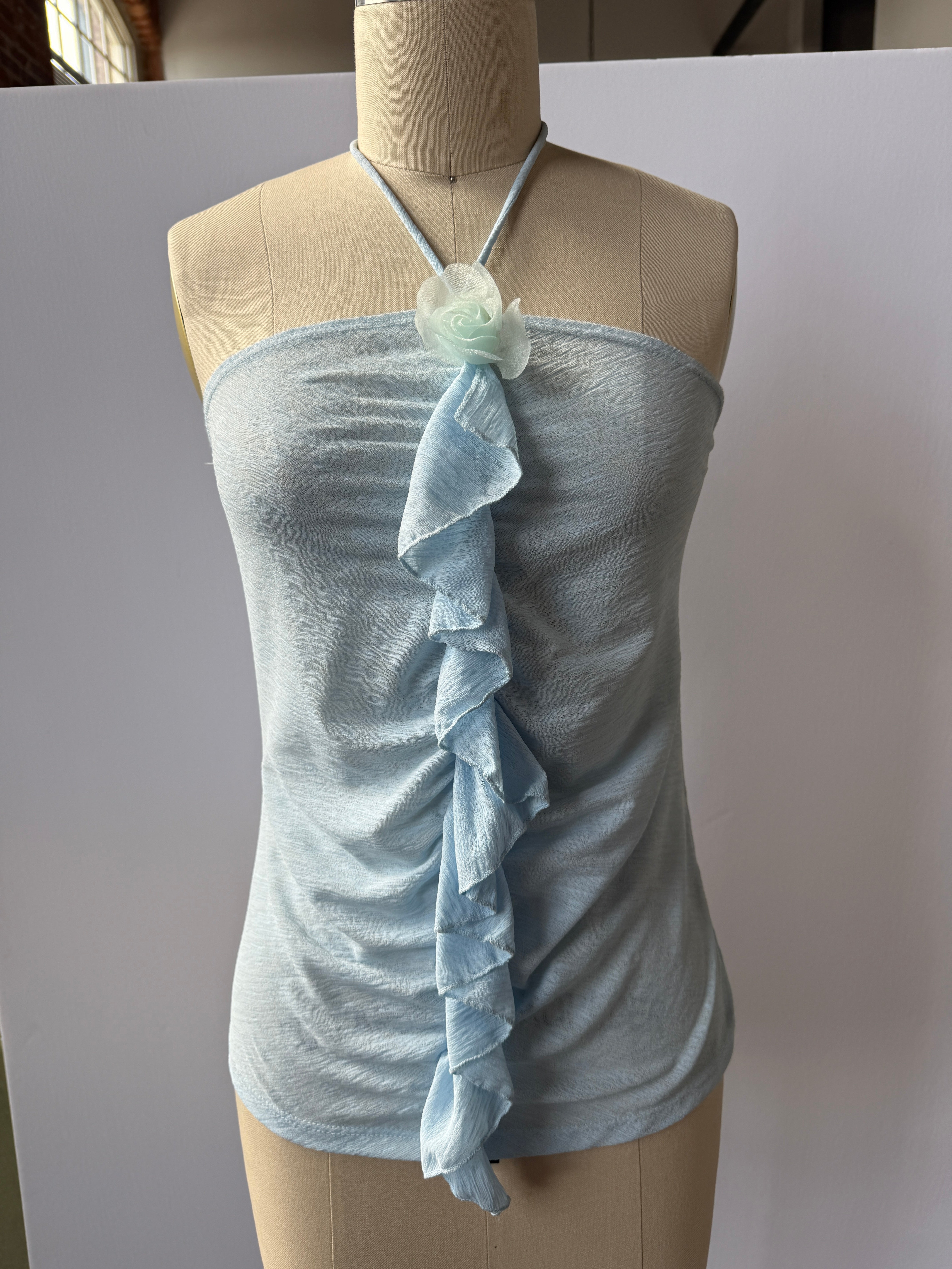blue ruffle halter