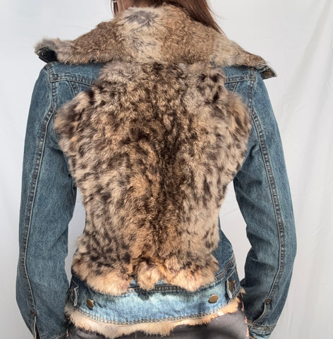 animal fur denim jacket