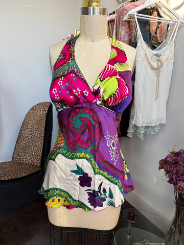 tropical silk halter top