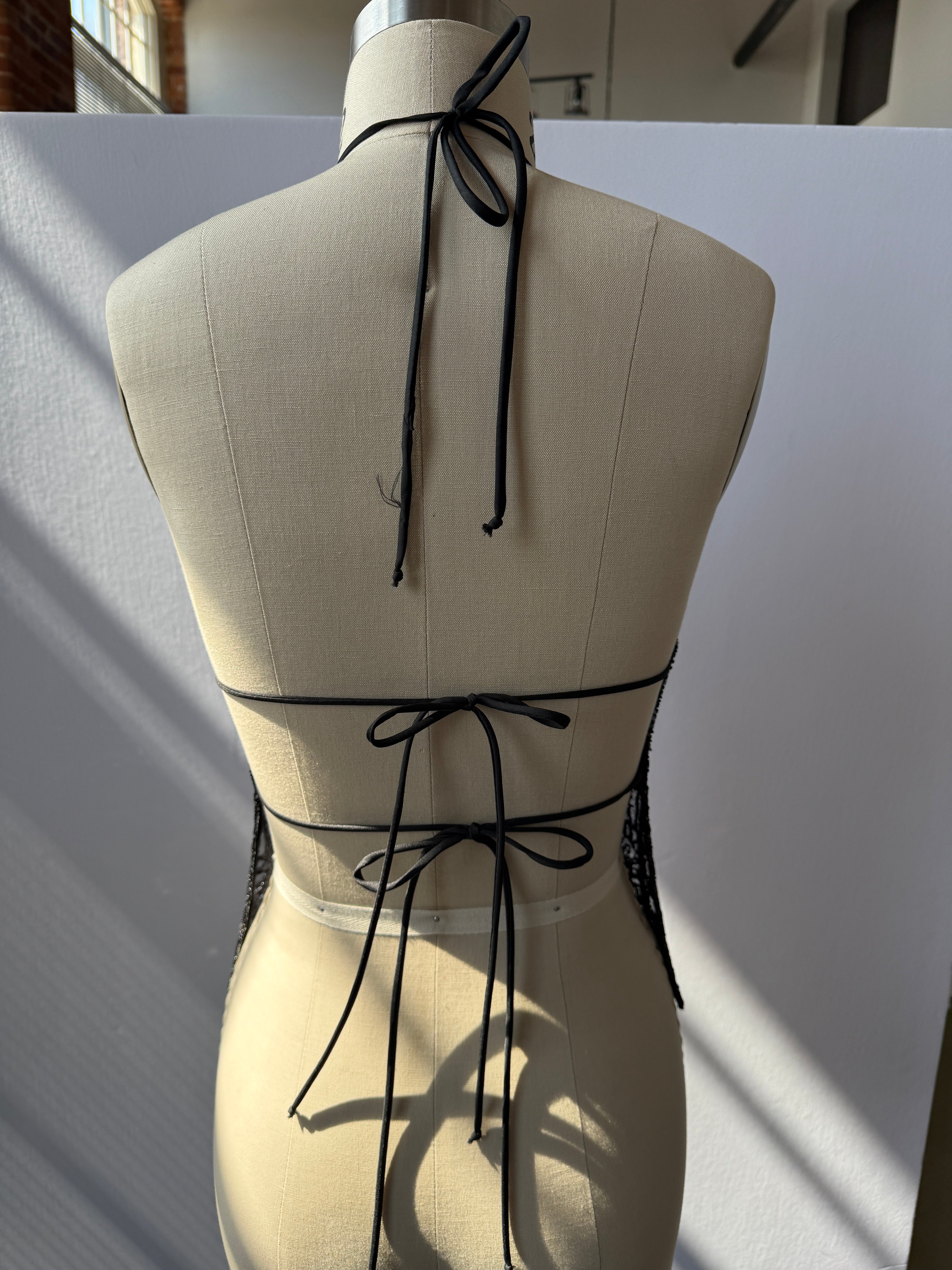 black beaded halter top