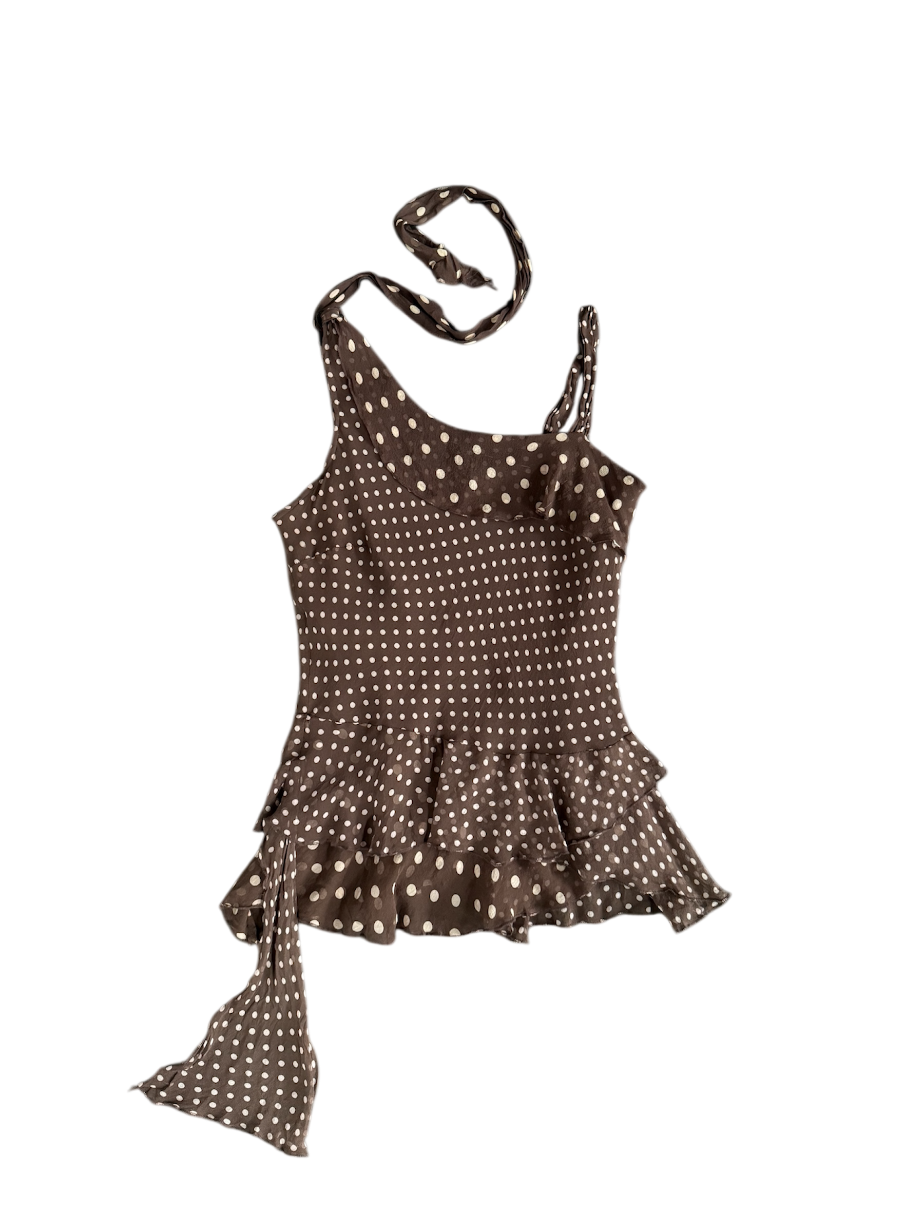 brown polka dot silk top