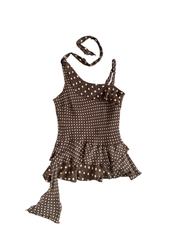 brown polka dot silk top