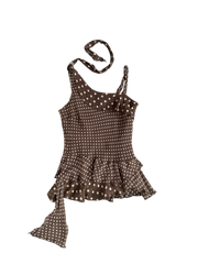 brown polka dot silk top