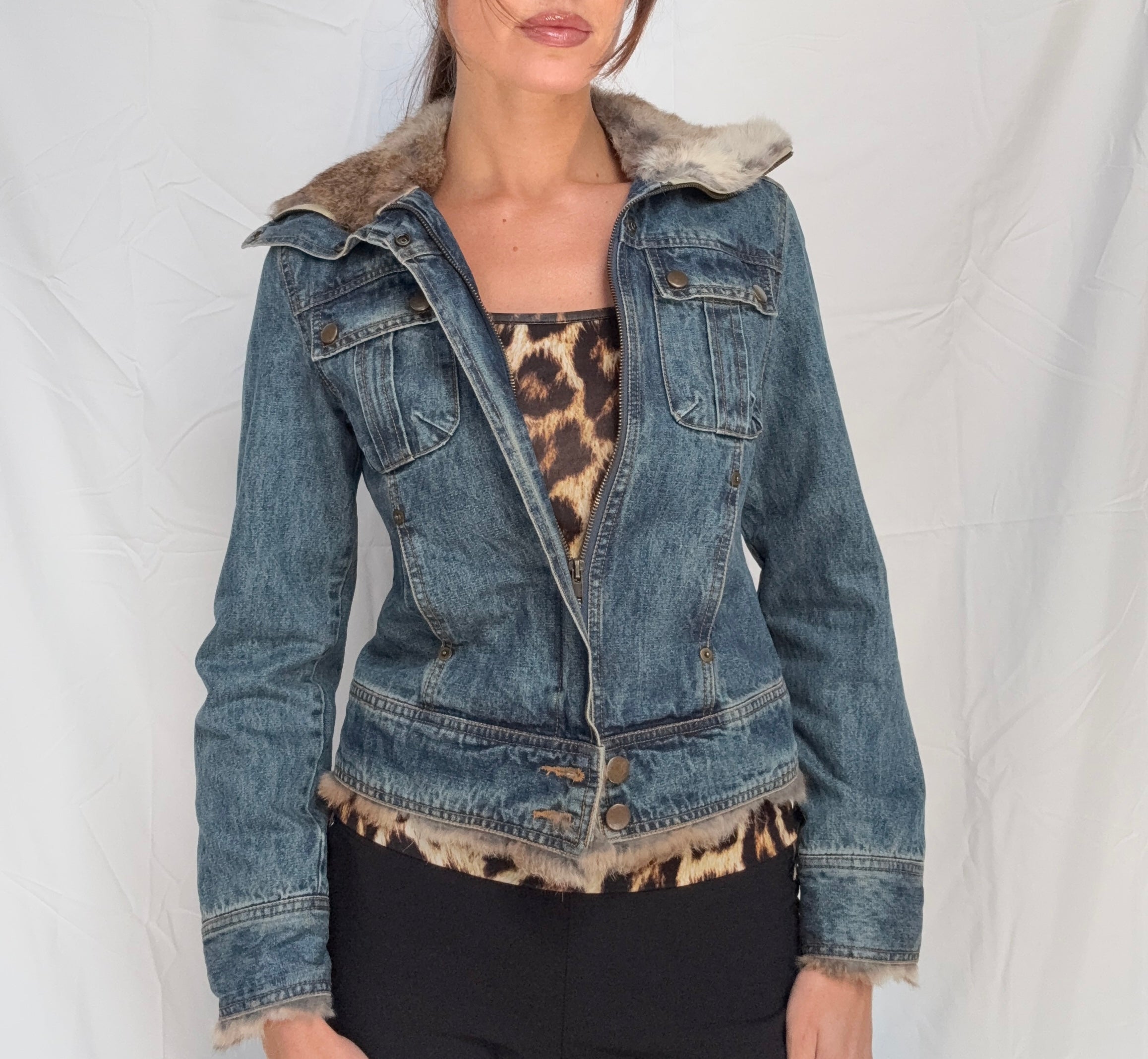 animal fur denim jacket
