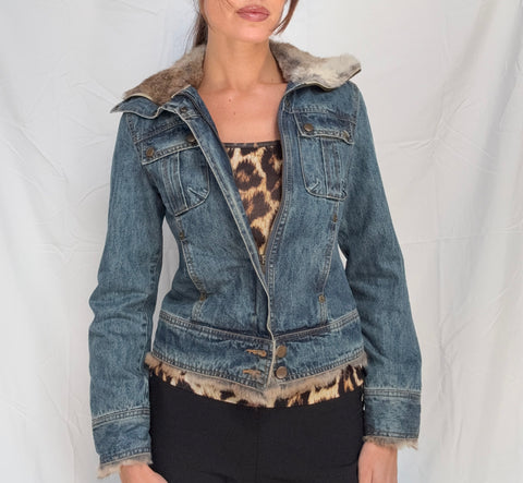 animal fur denim jacket