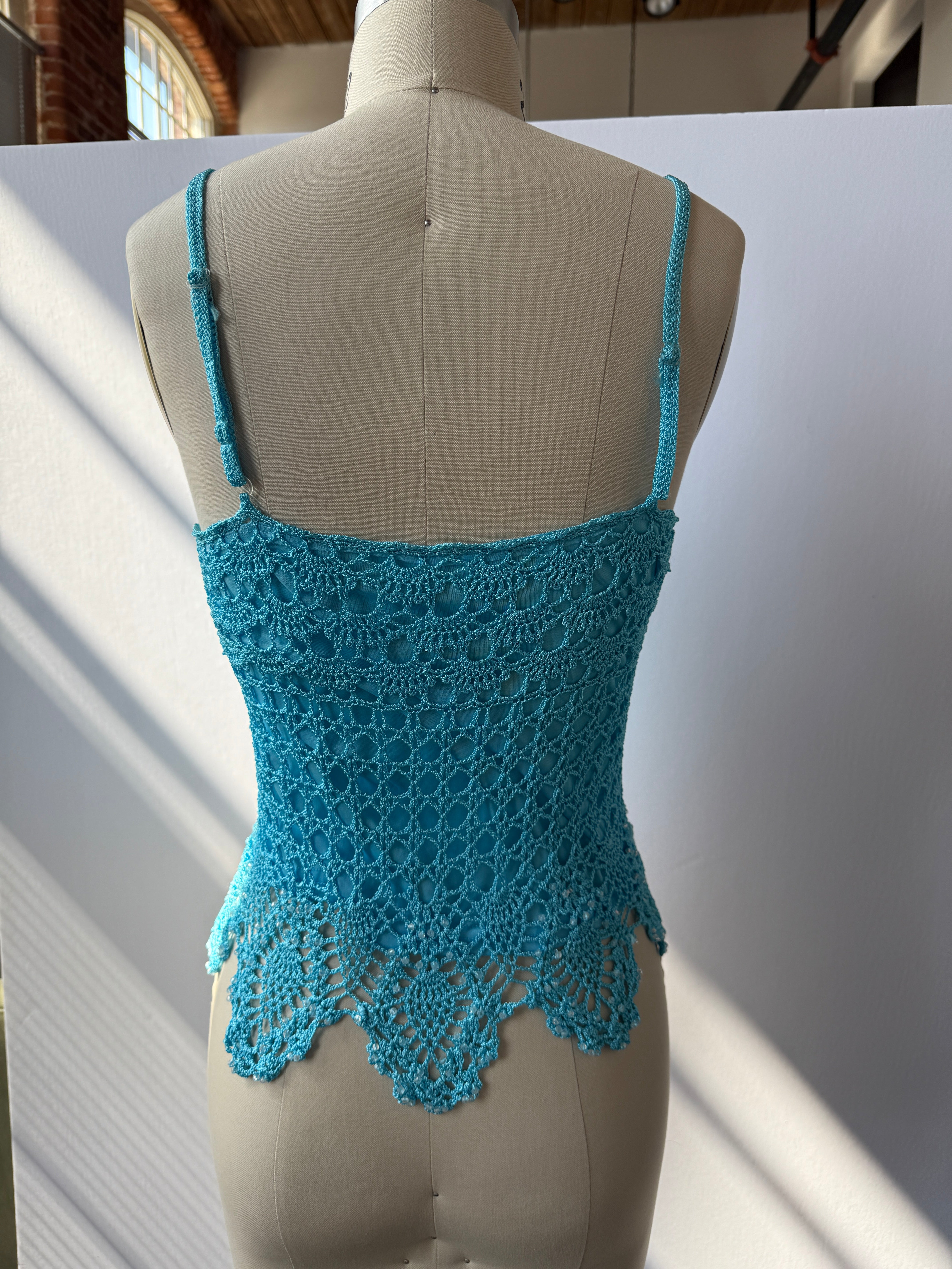 blue crochet cami