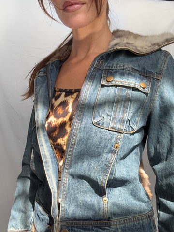 animal fur denim jacket