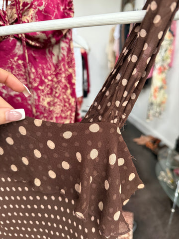 brown polka dot silk top