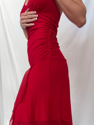 red lipstick maxi dress