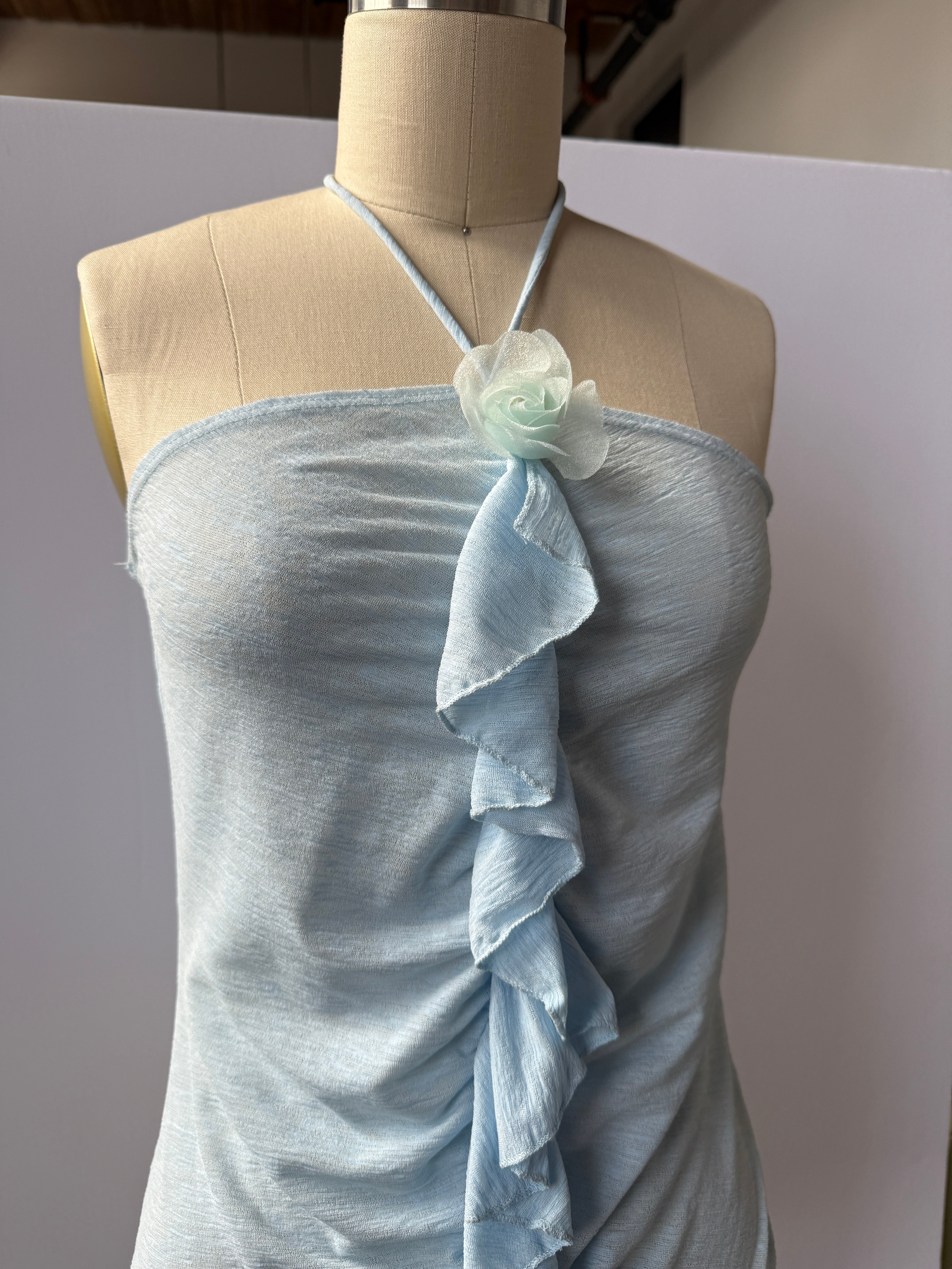 blue ruffle halter