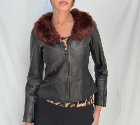 fur collar leather jacket