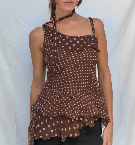 brown polka dot silk top