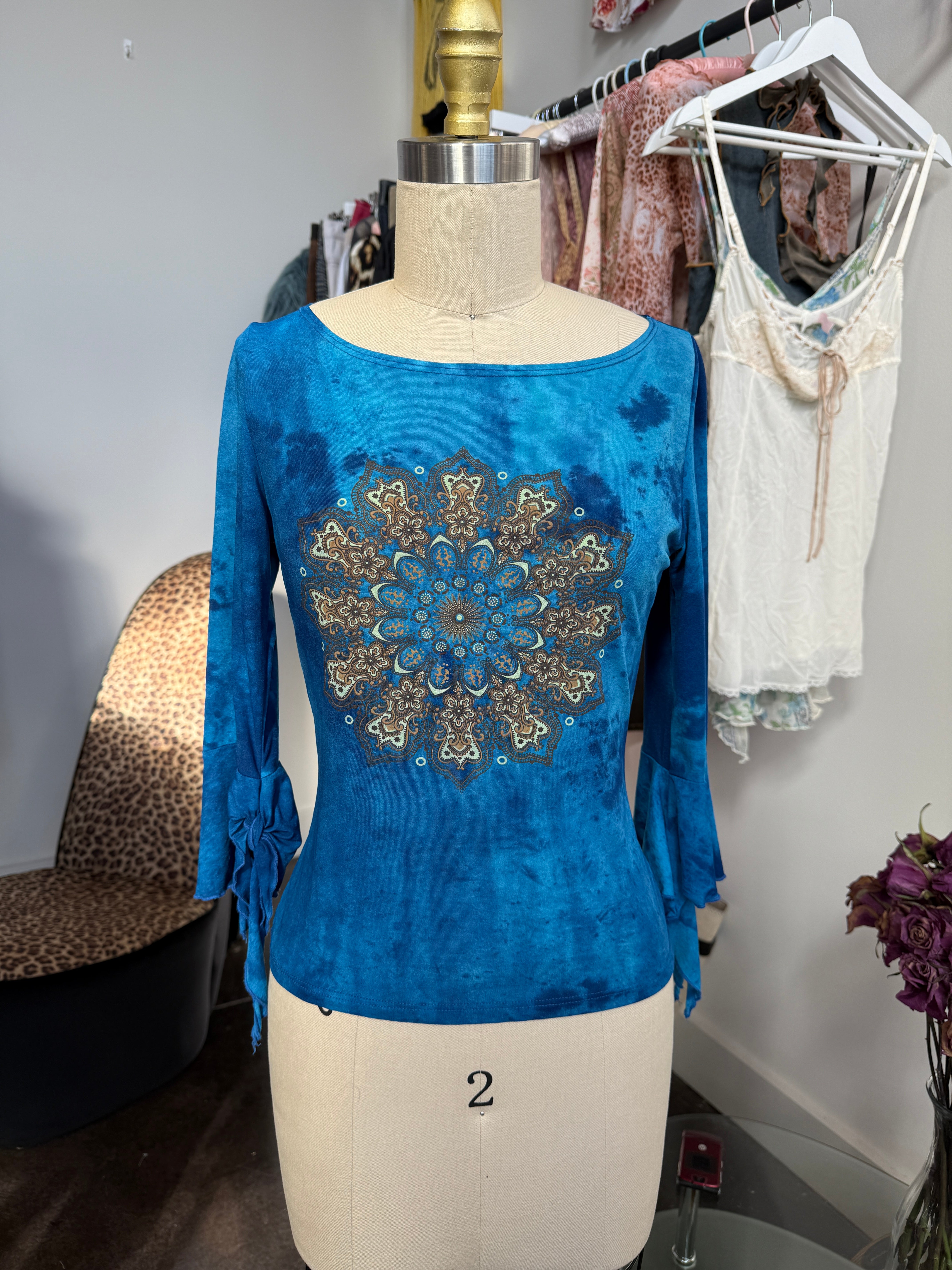 boho blue mesh top🦋