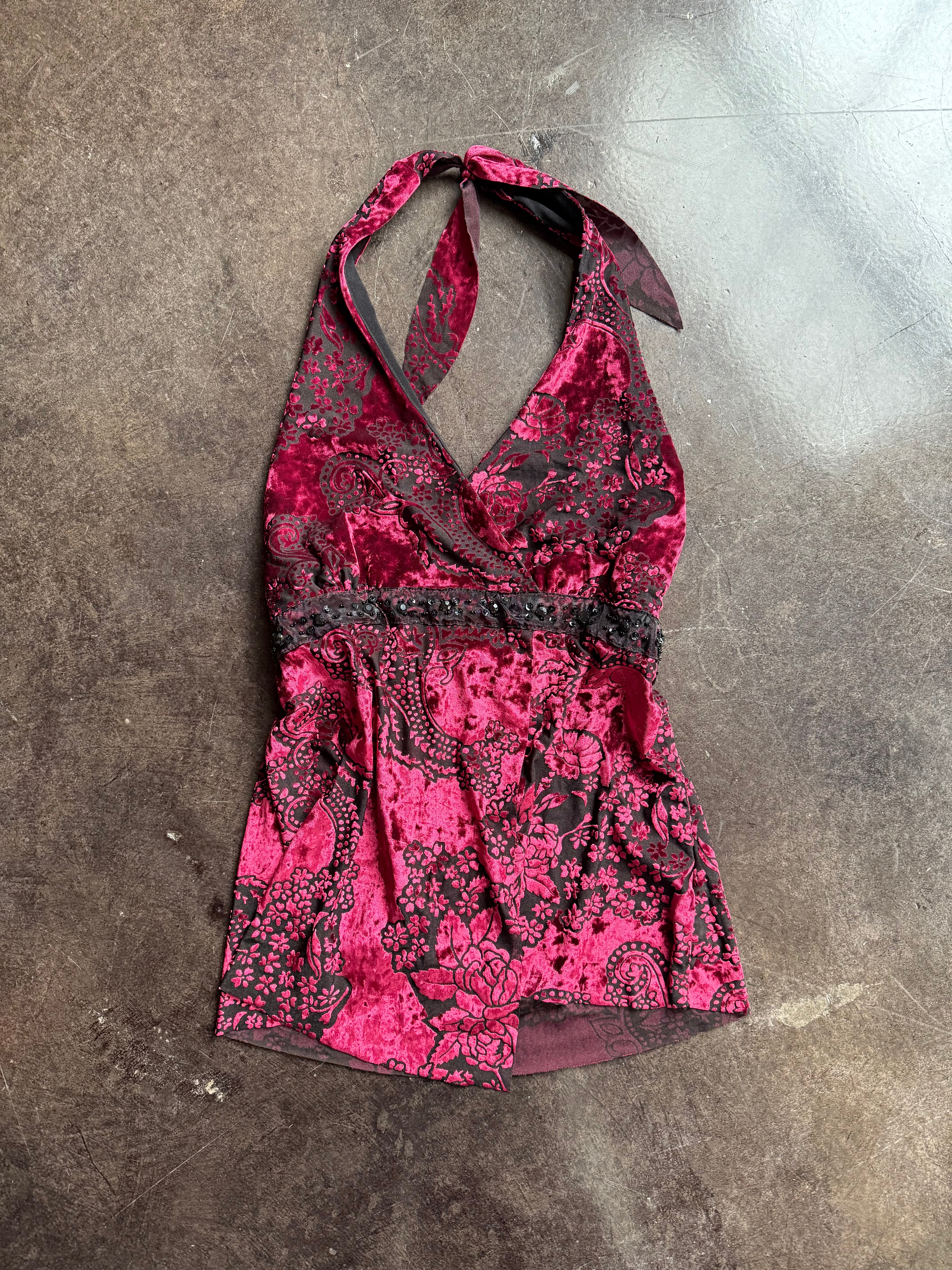 euro velvet beaded halter