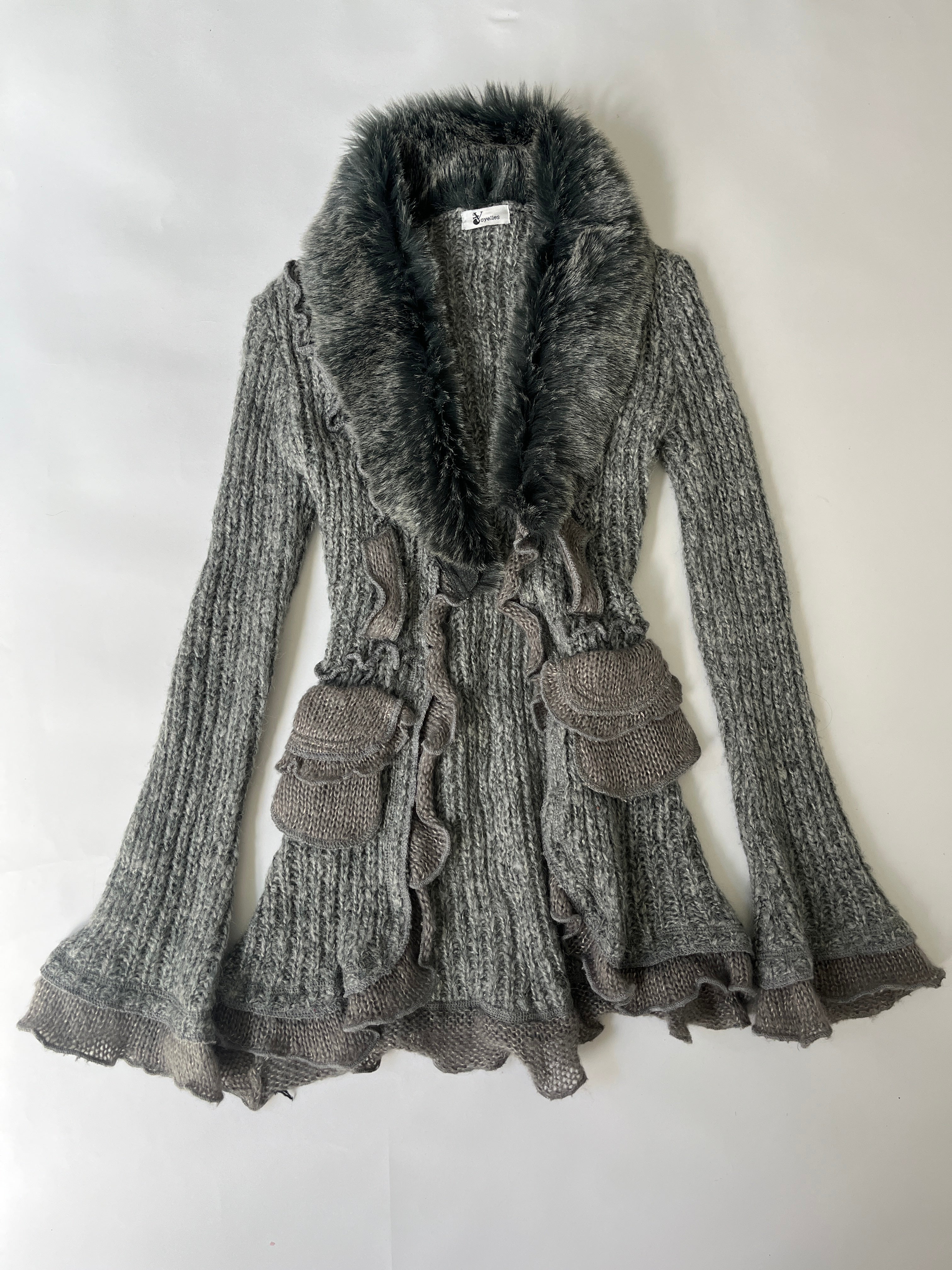 gray fur cardigan