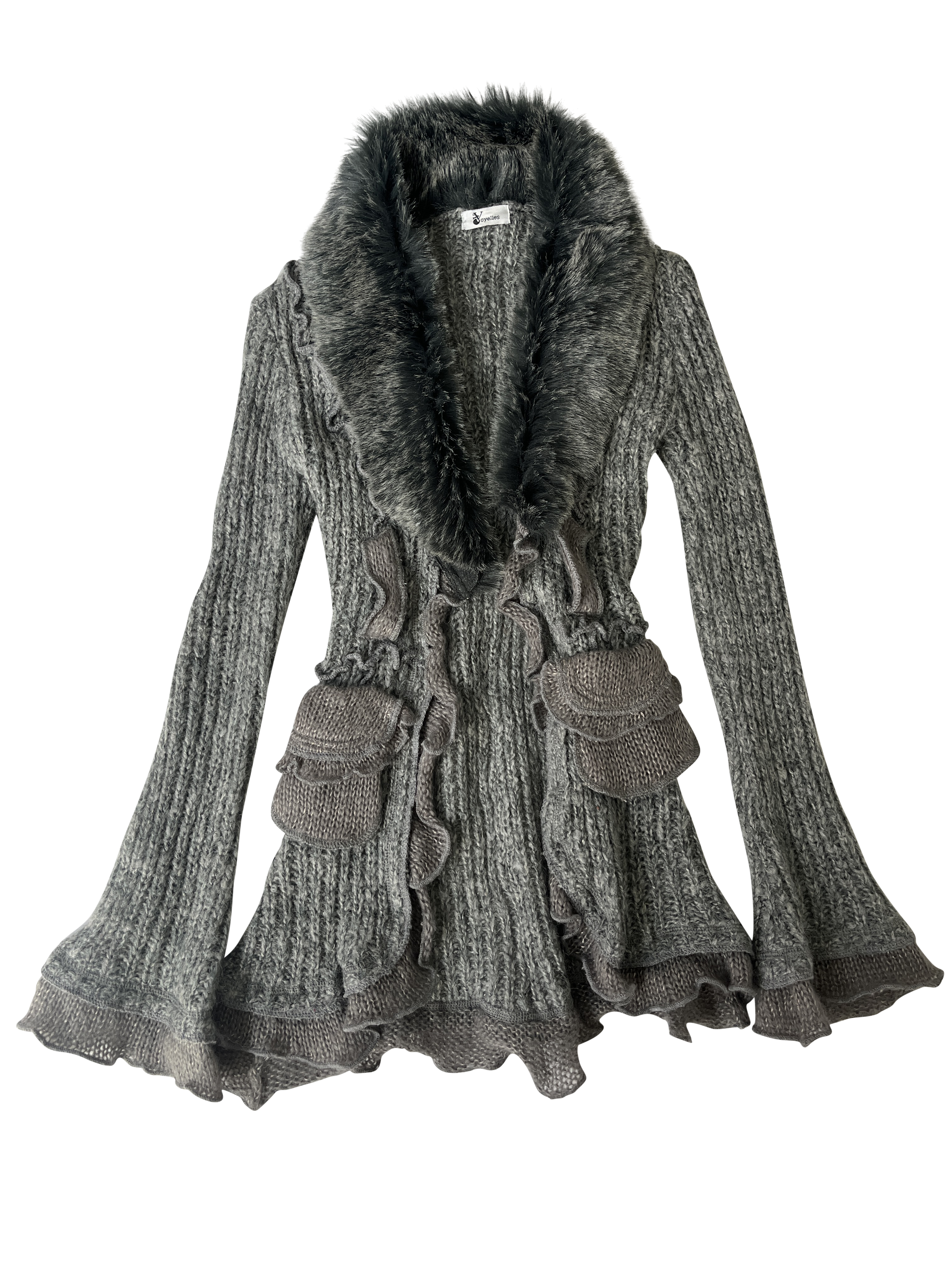 gray fur cardigan