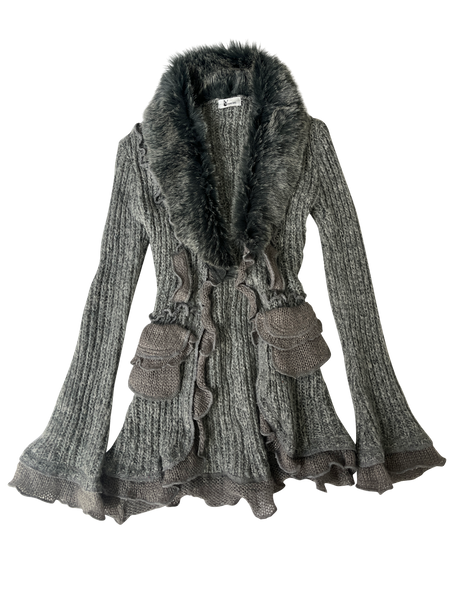 gray fur cardigan
