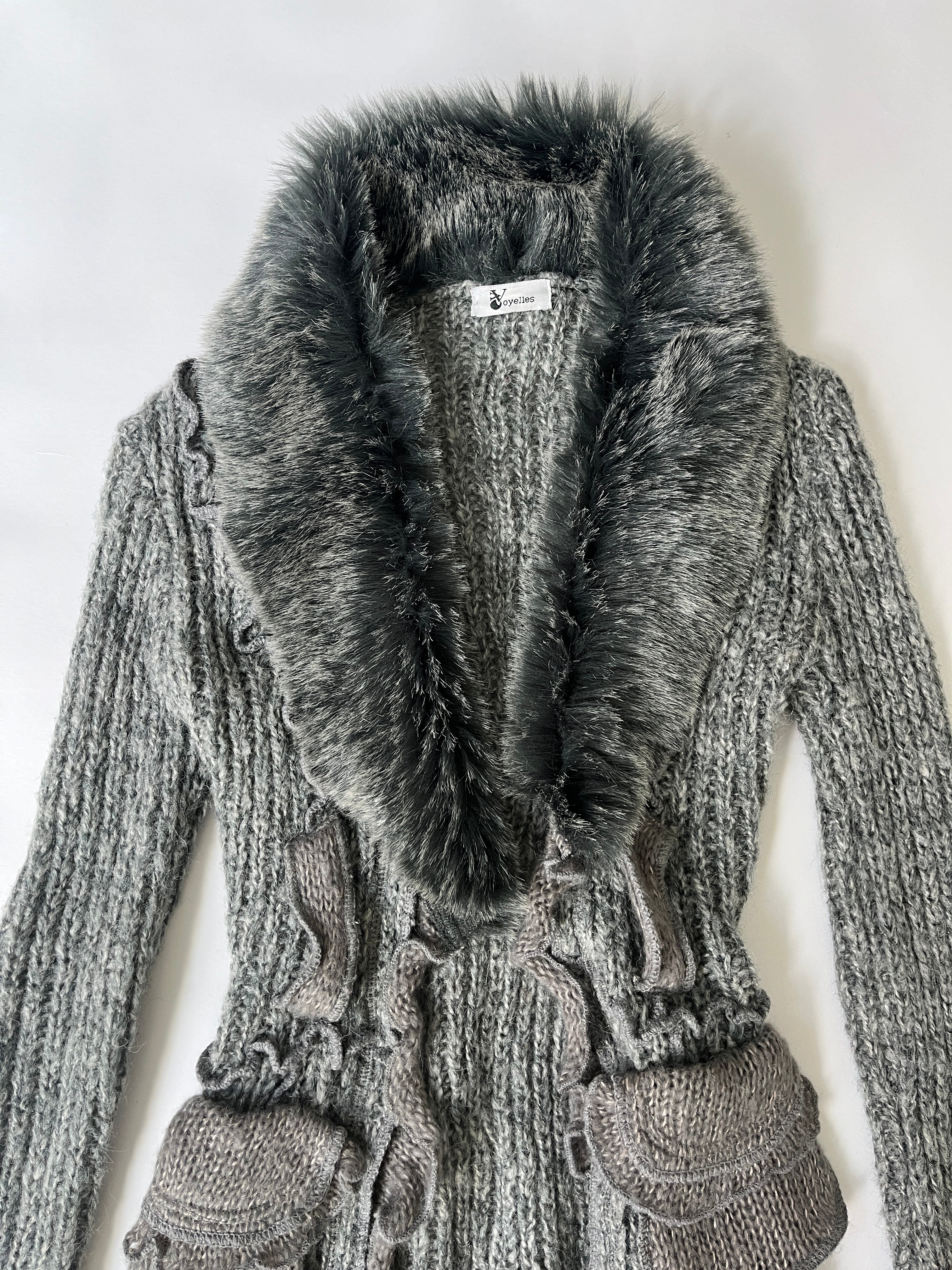 gray fur cardigan