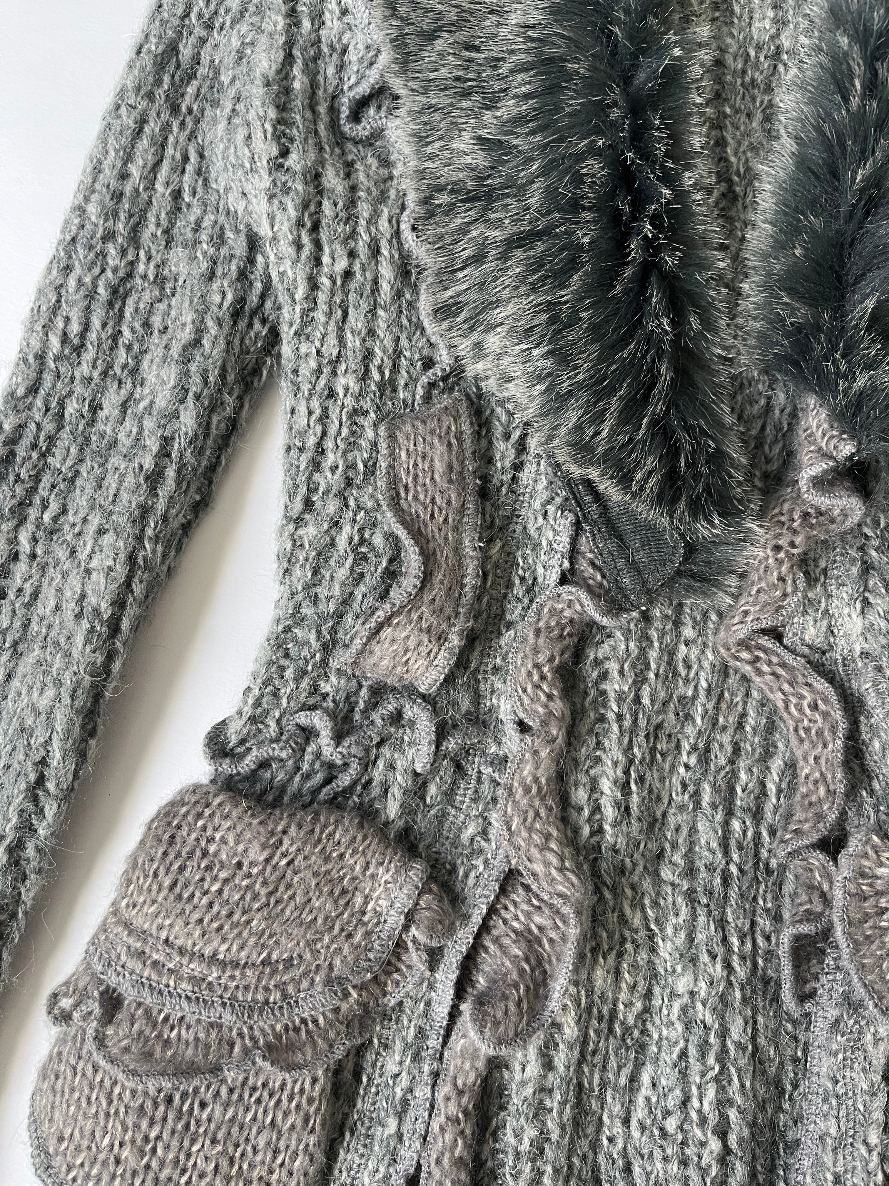 gray fur cardigan